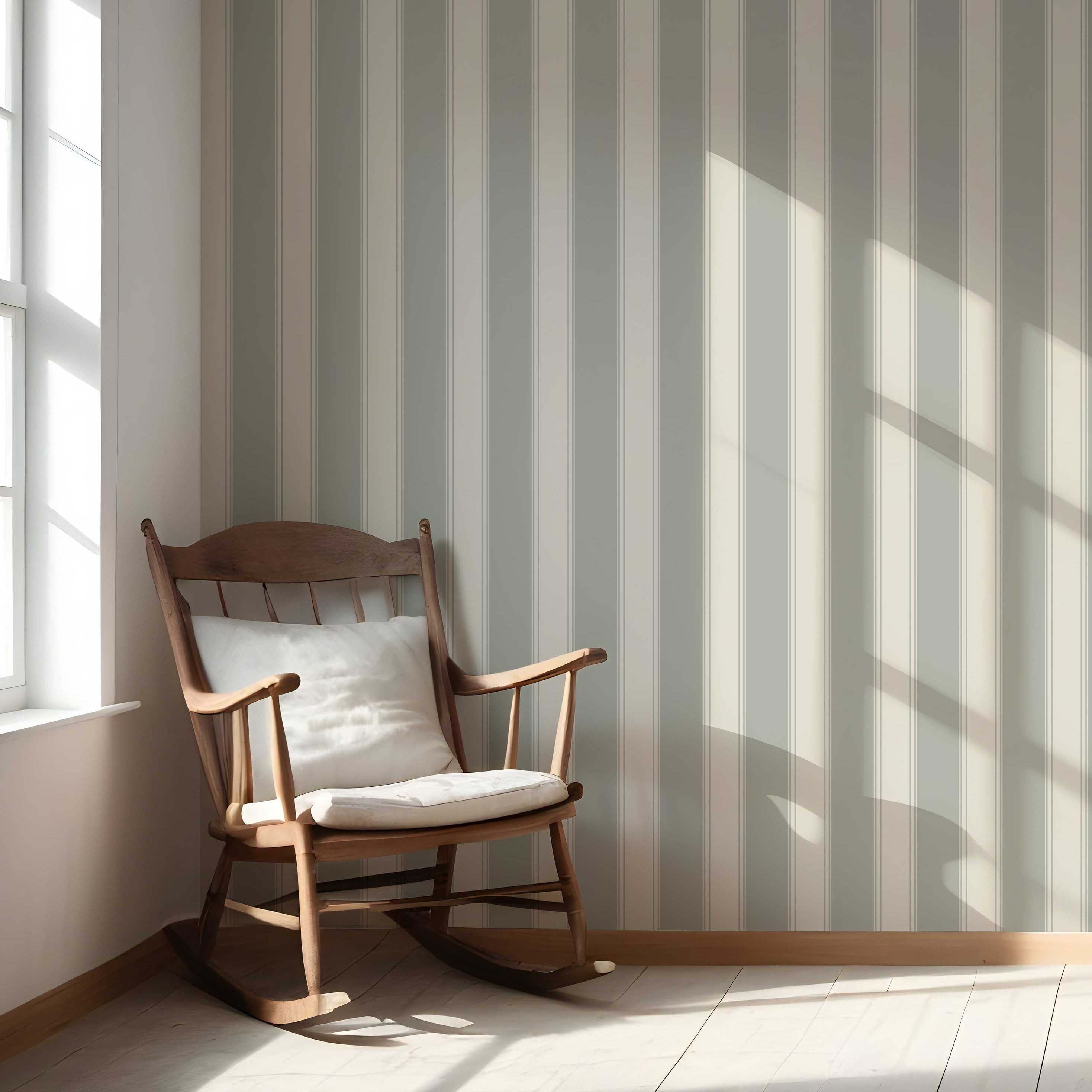 Neutral Geometric Striped Nursery Wallpaper (Sage Gray)