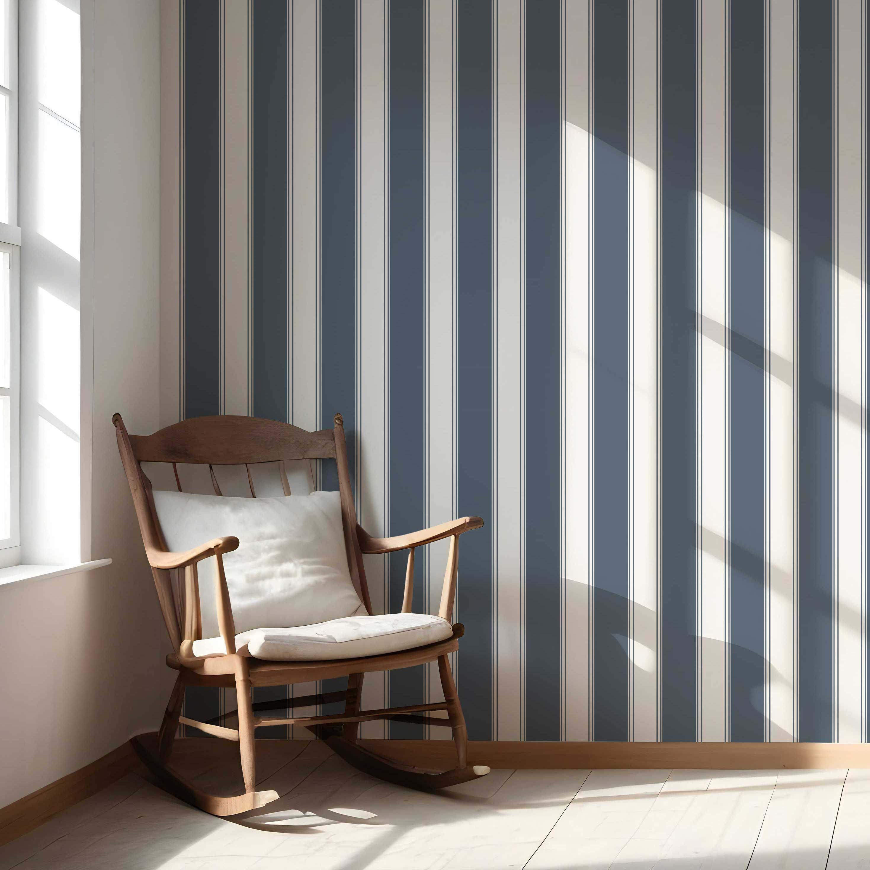 Geometric Striped Nursery Wallpaper (Navy Blue)