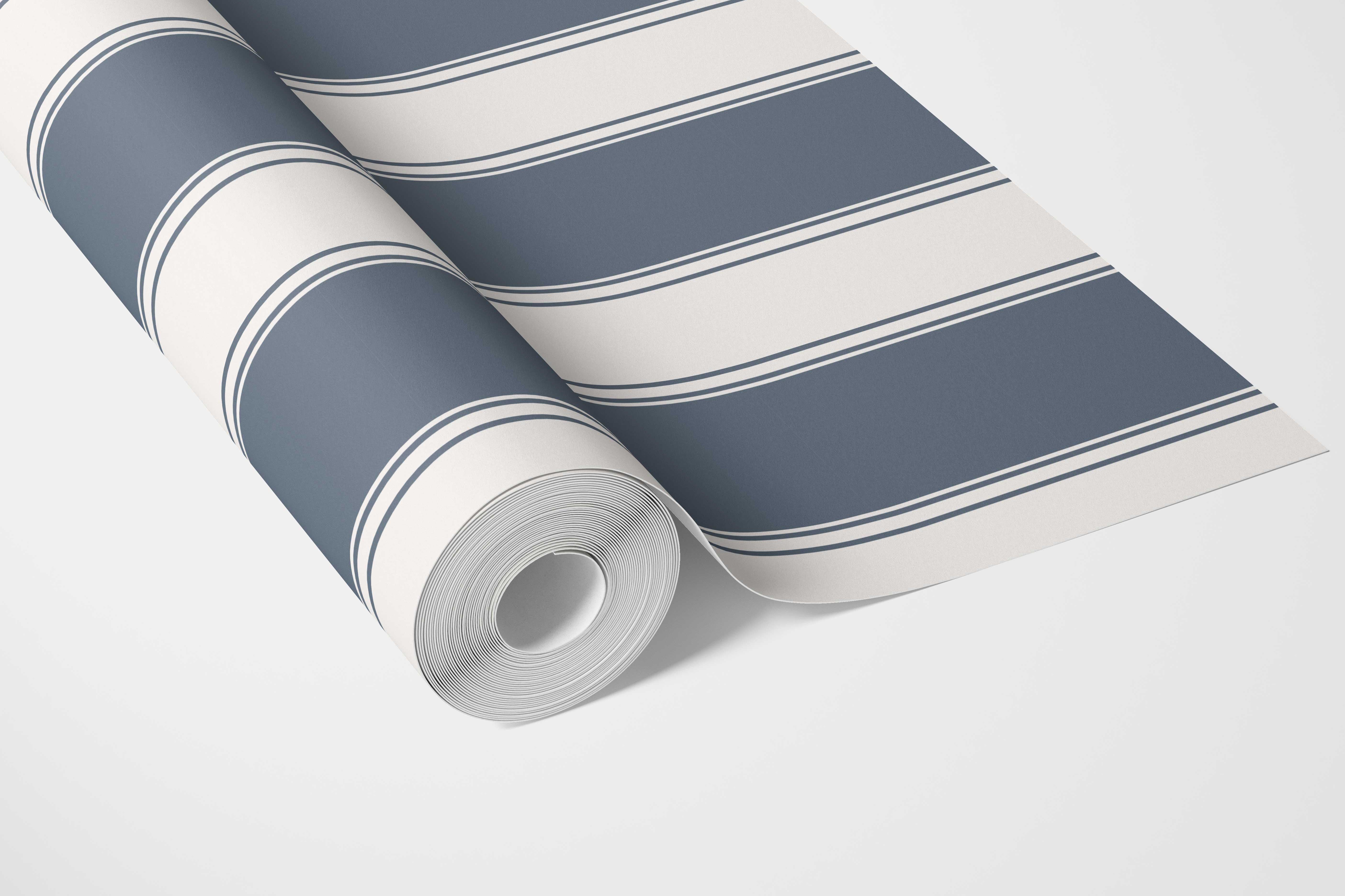 Geometric Striped Bathroom Wallpaper Sample (Navy Blue)