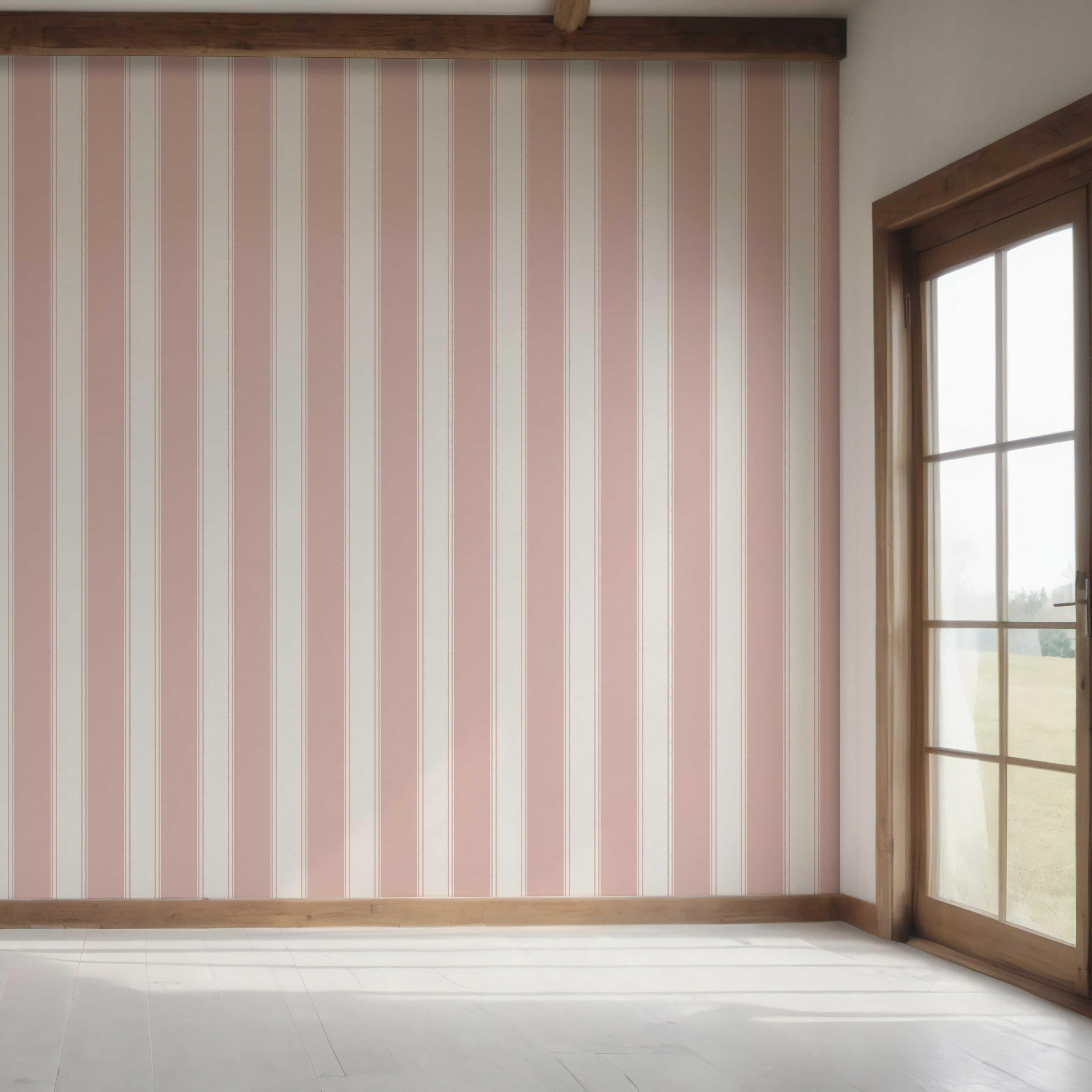 Geometric Striped Bedroom Wallpaper Sample (Pink)