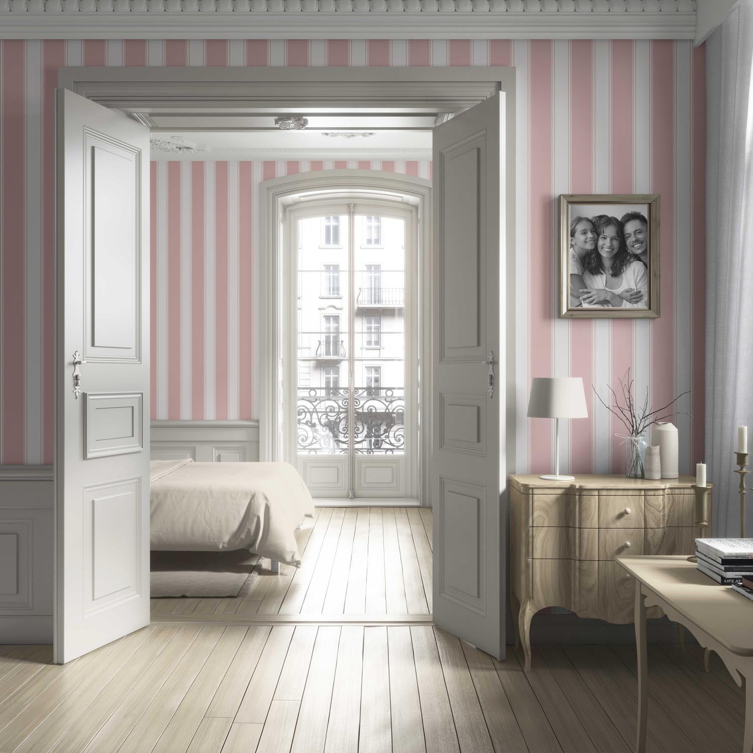 Geometric Striped Living Room Wallpaper Sample (Pink)