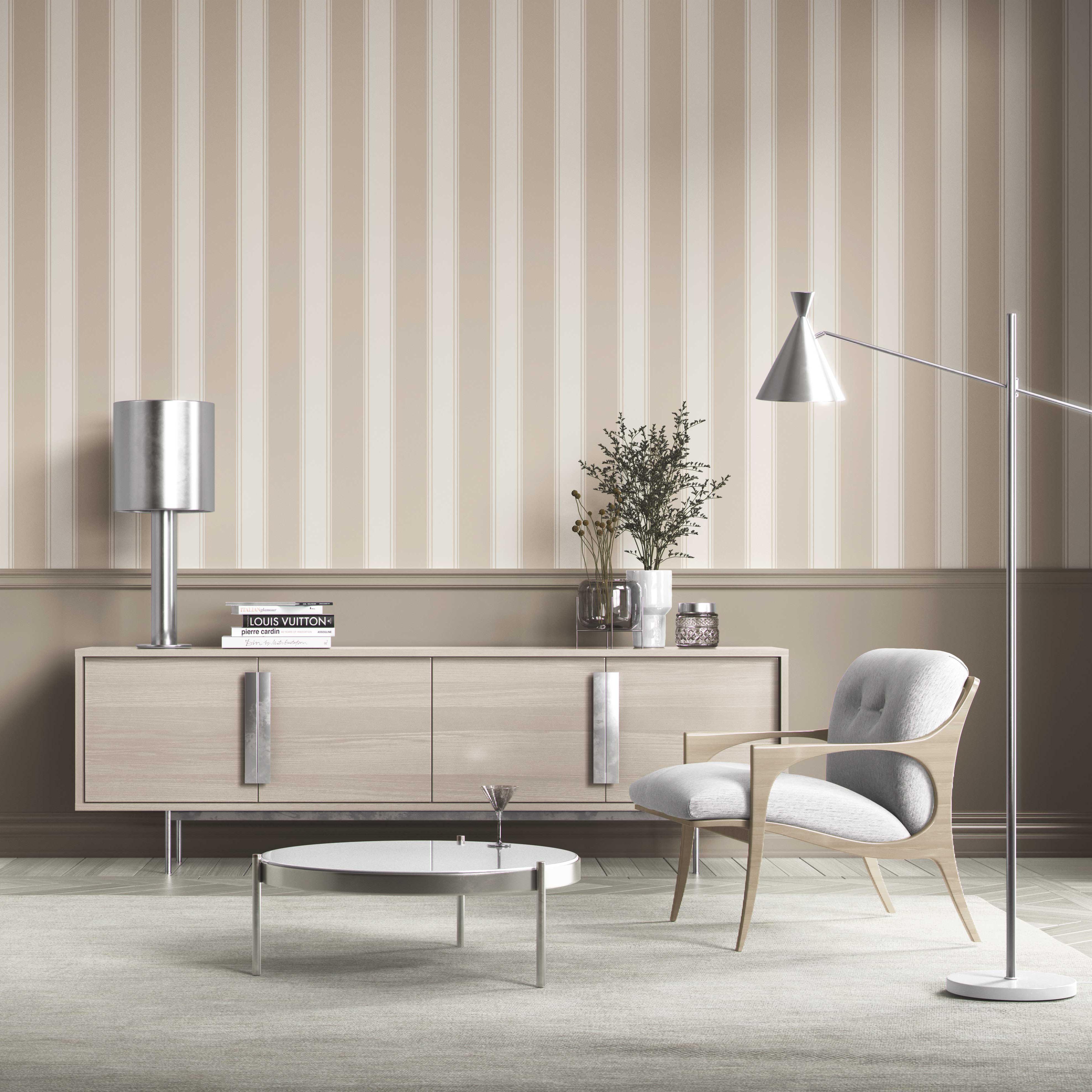 Neutral Geometric Striped Kitchen Wallpaper (Beige/ Taupe)