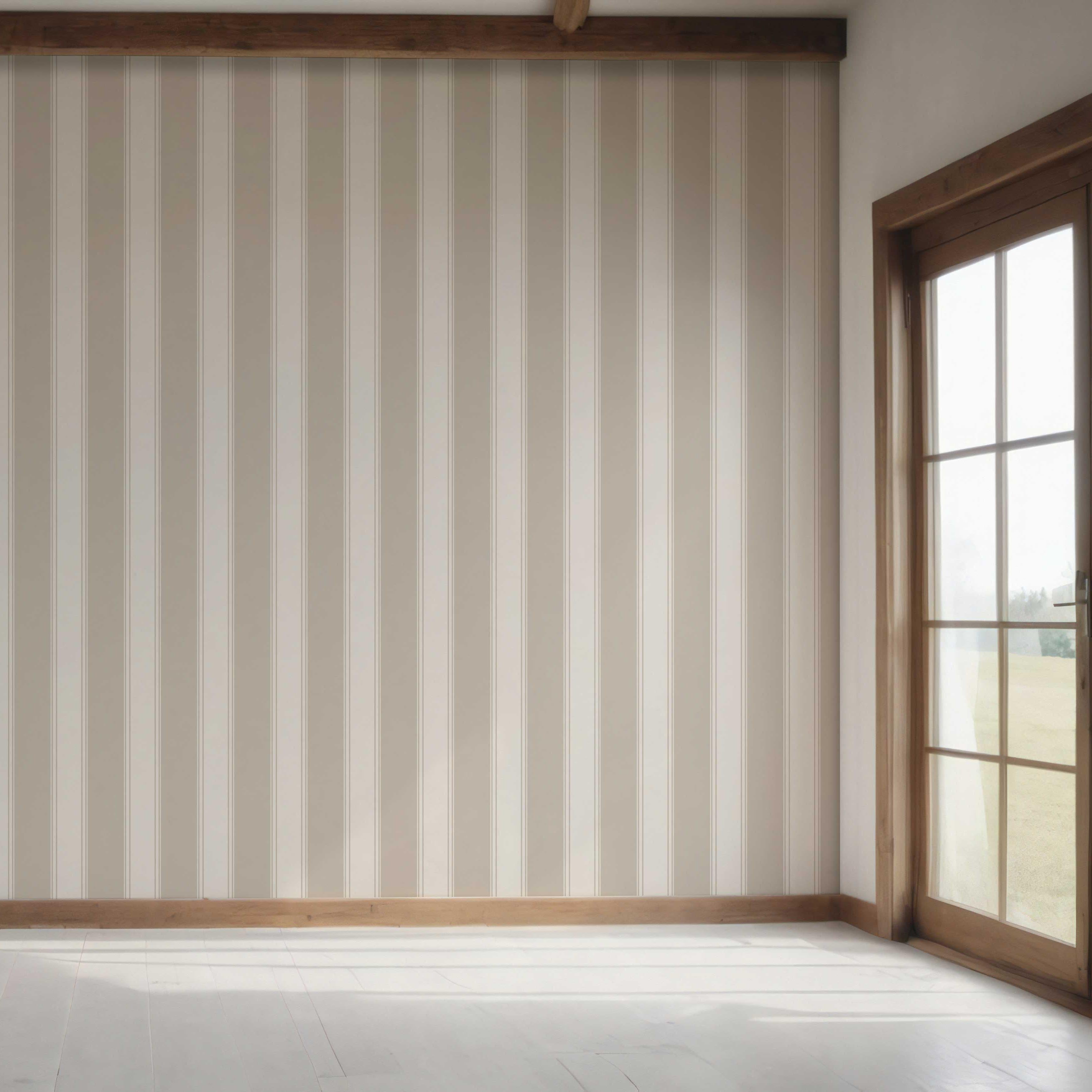 Neutral Geometric Striped Bedroom Wallpaper (Greige/ Taupe/ Warm Gray)