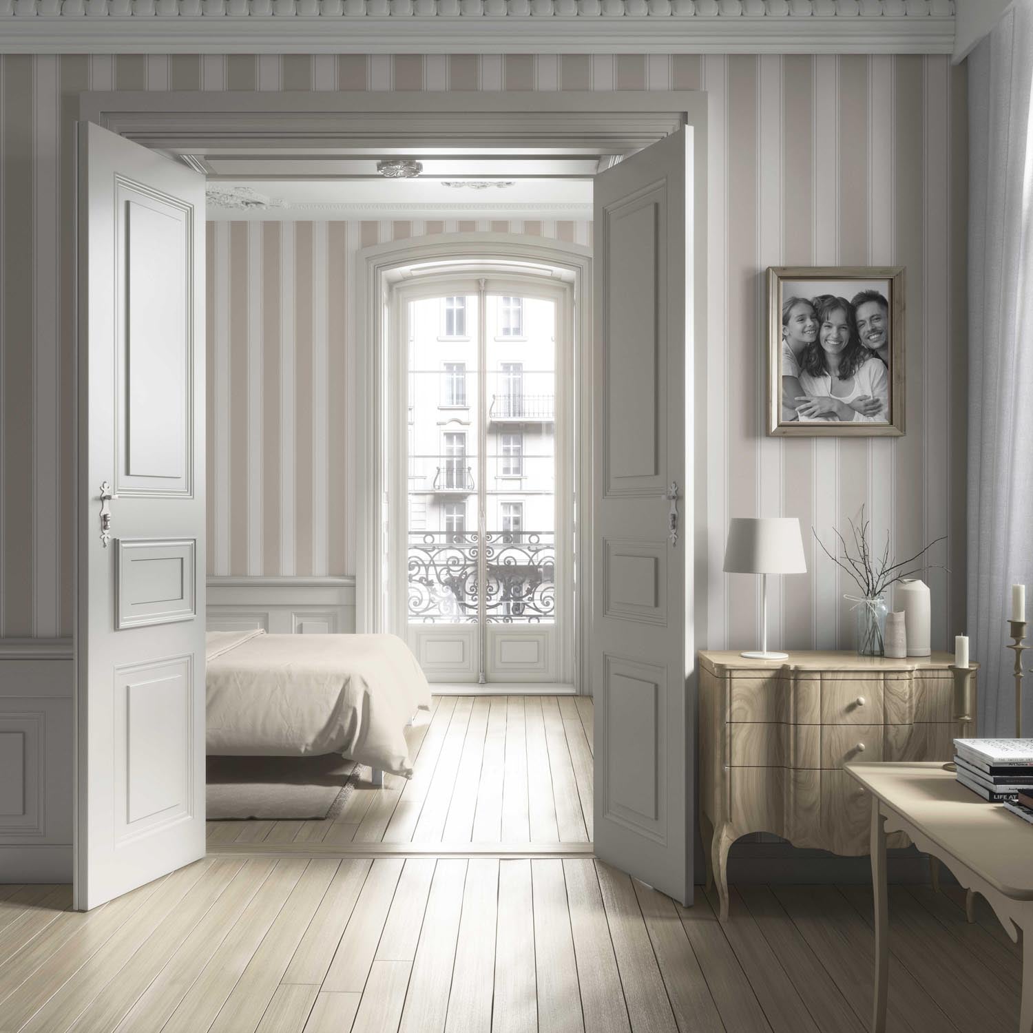 Neutral Geometric Striped Living Room Wallpaper Sample (Greige/ Taupe/ Warm Gray)