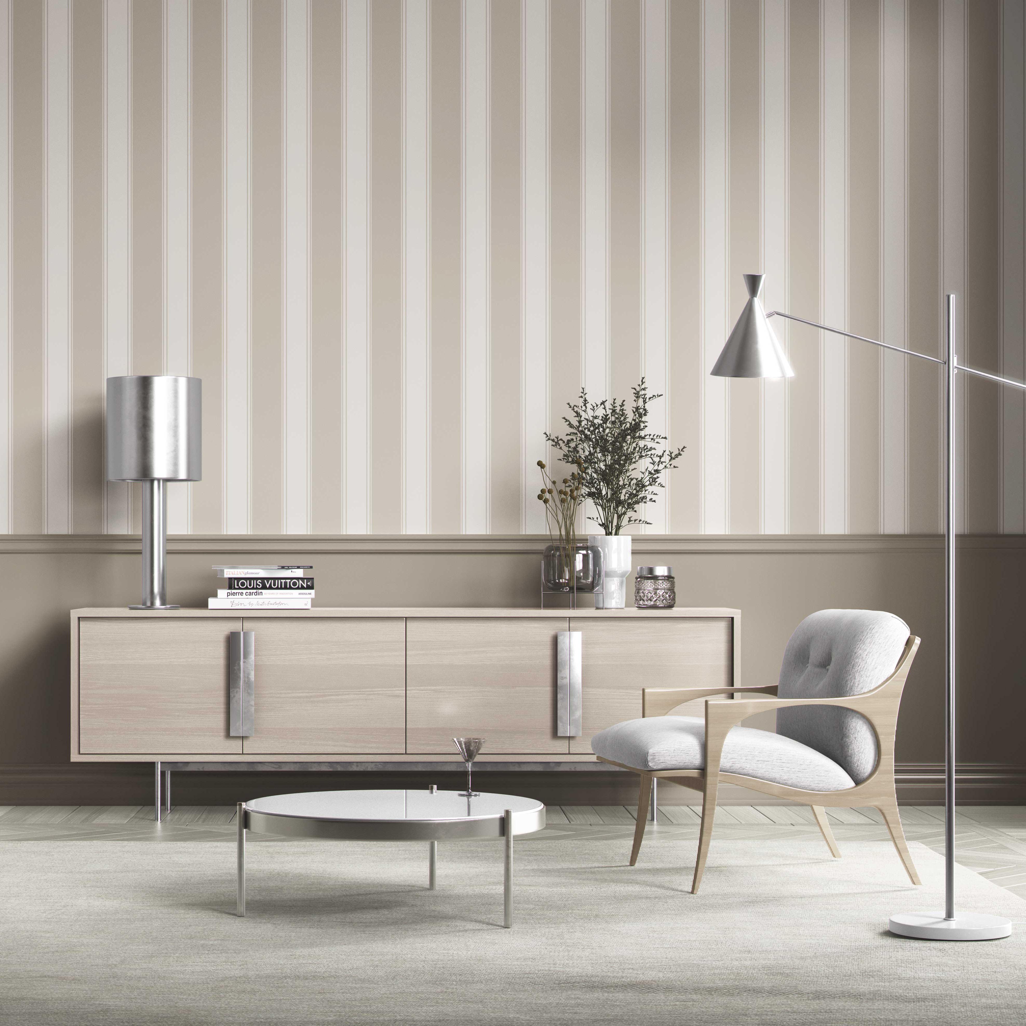 Neutral Geometric Striped Kitchen Wallpaper (Greige/ Taupe/ Warm Gray)