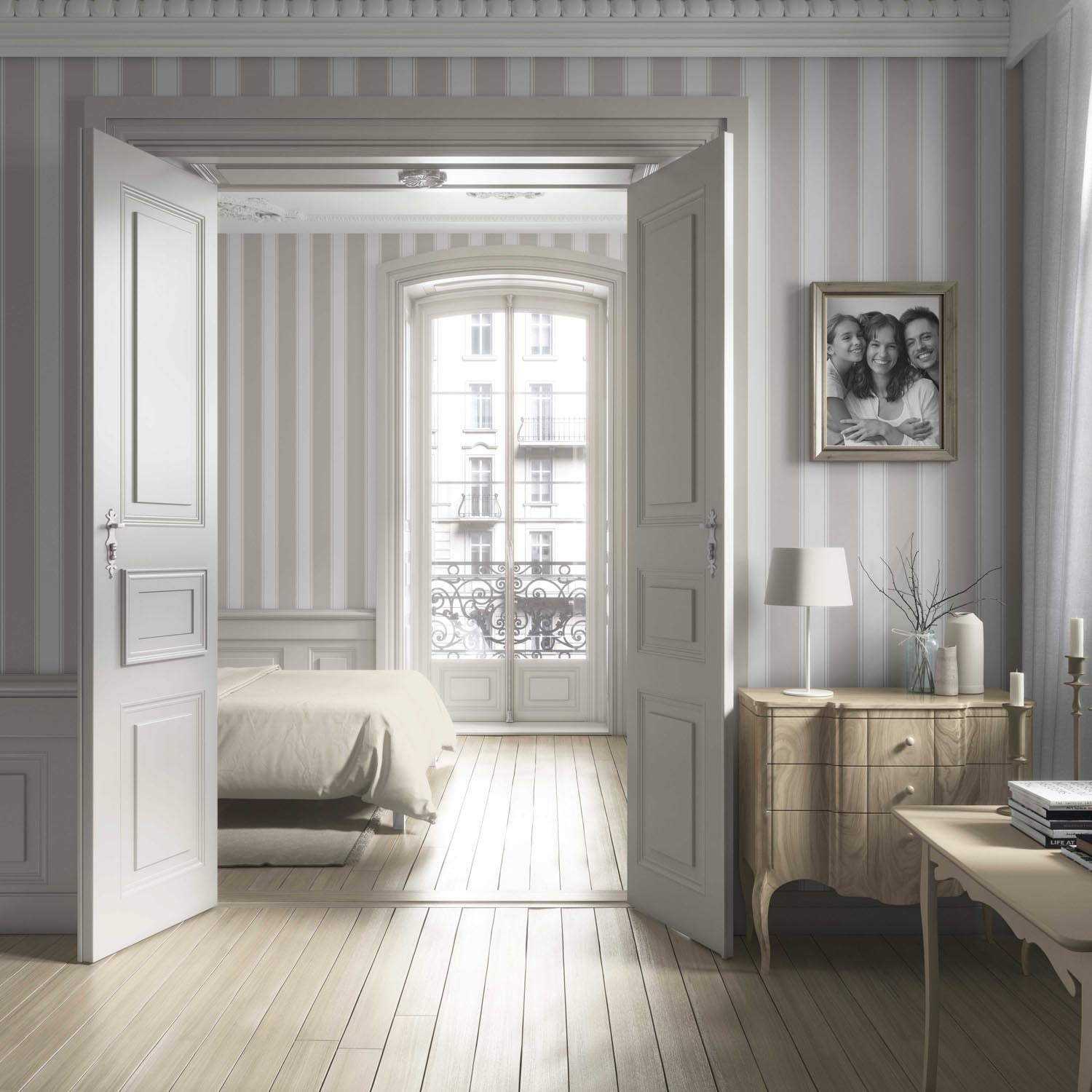 Neutral Geometric Striped Living Room Wallpaper (Greige/ Warm Gray)
