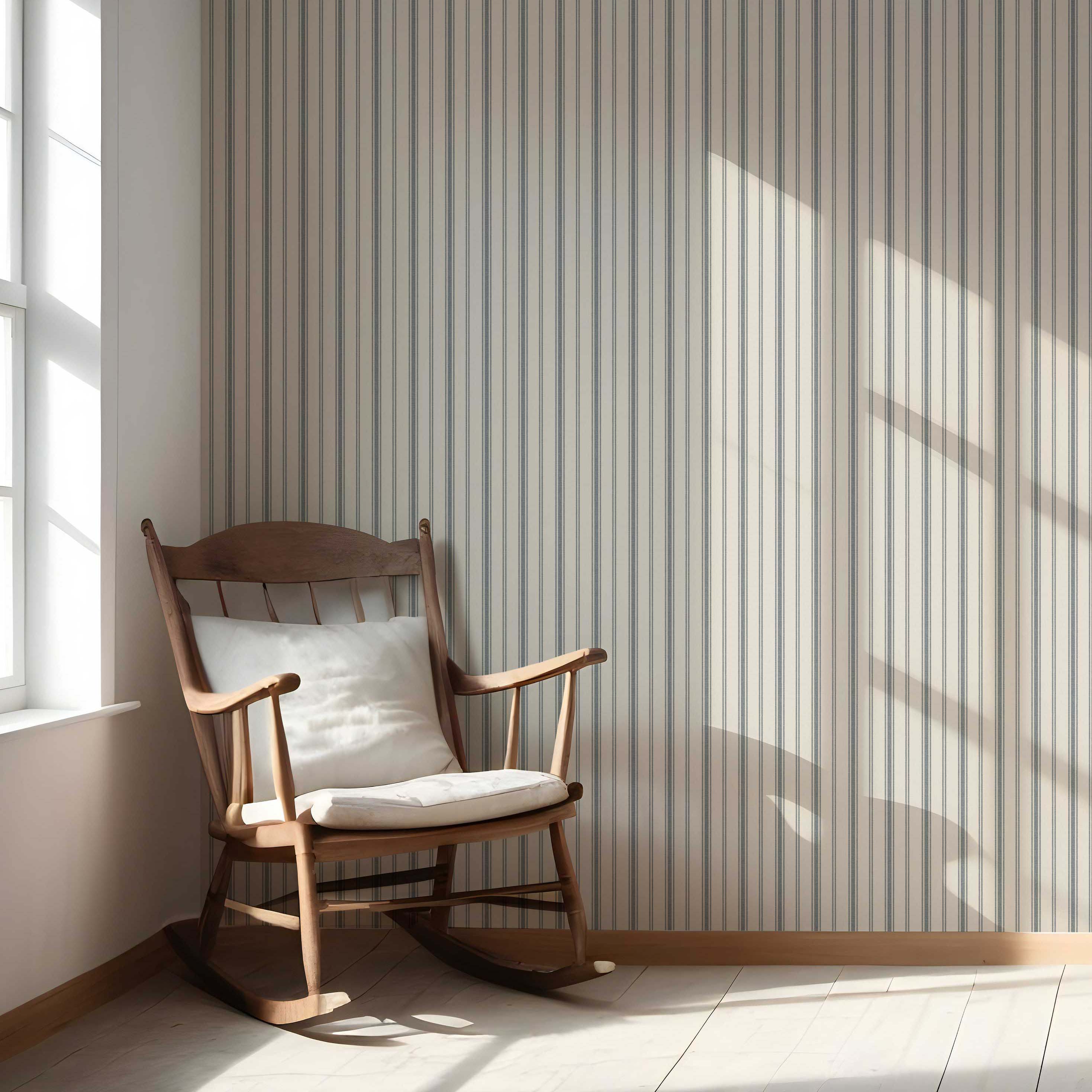 Neutral Geometric Striped Nursery Wallpaper Sample (Ash Gray/ Cream)