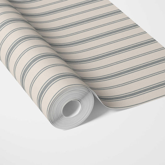 Neutral Geometric Striped Traditional Wallpaper Sample (Ash Gray/ Cream)