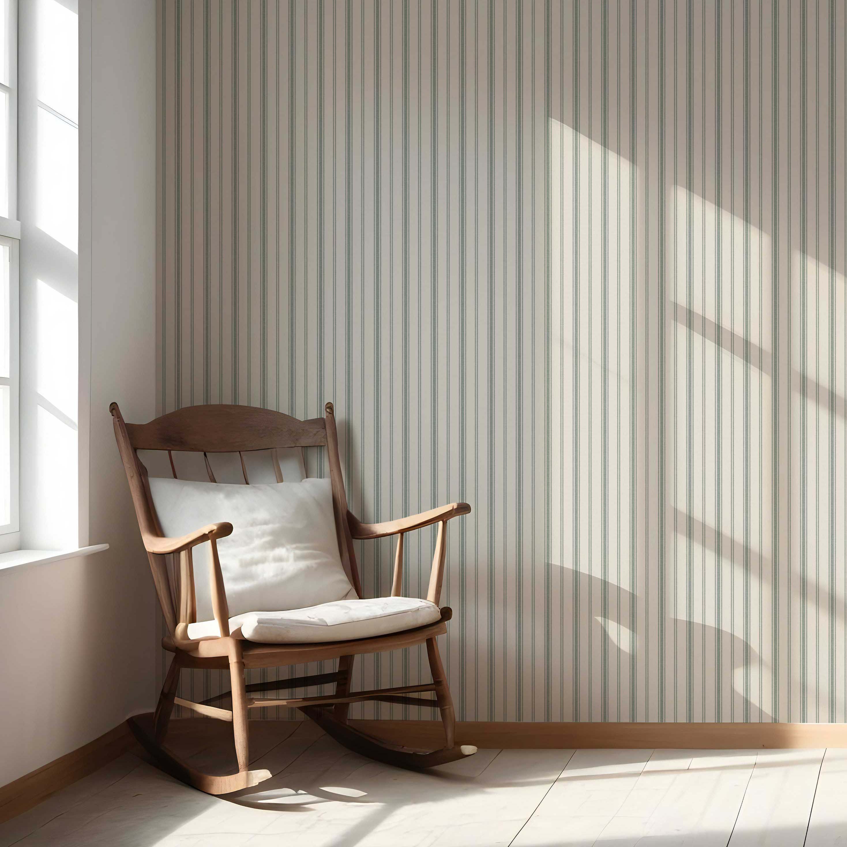 Geometric Striped Nursery Wallpaper Sample (Sage Green/ Cream)