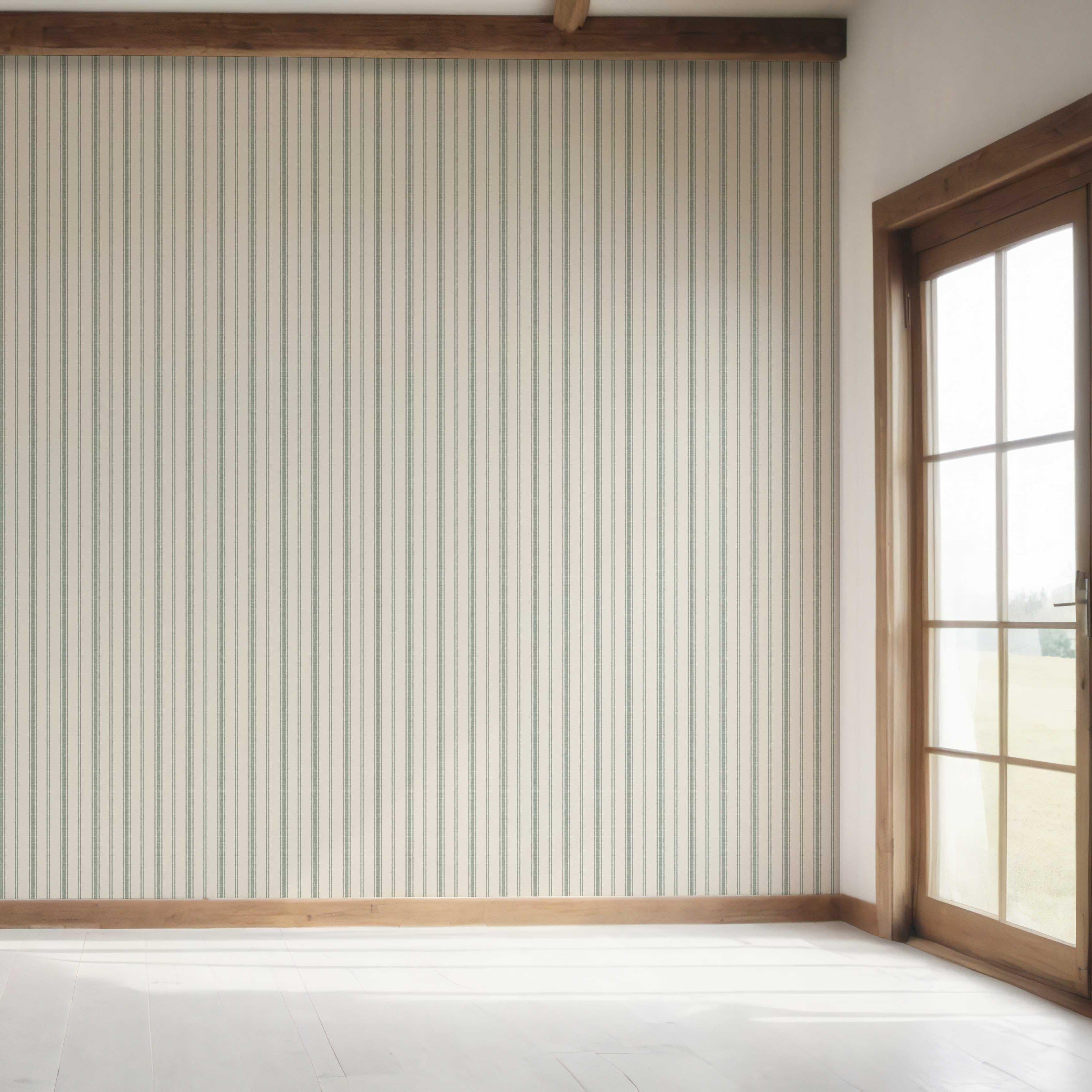 Geometric Striped Bedroom Wallpaper (Sage Green/ Cream)