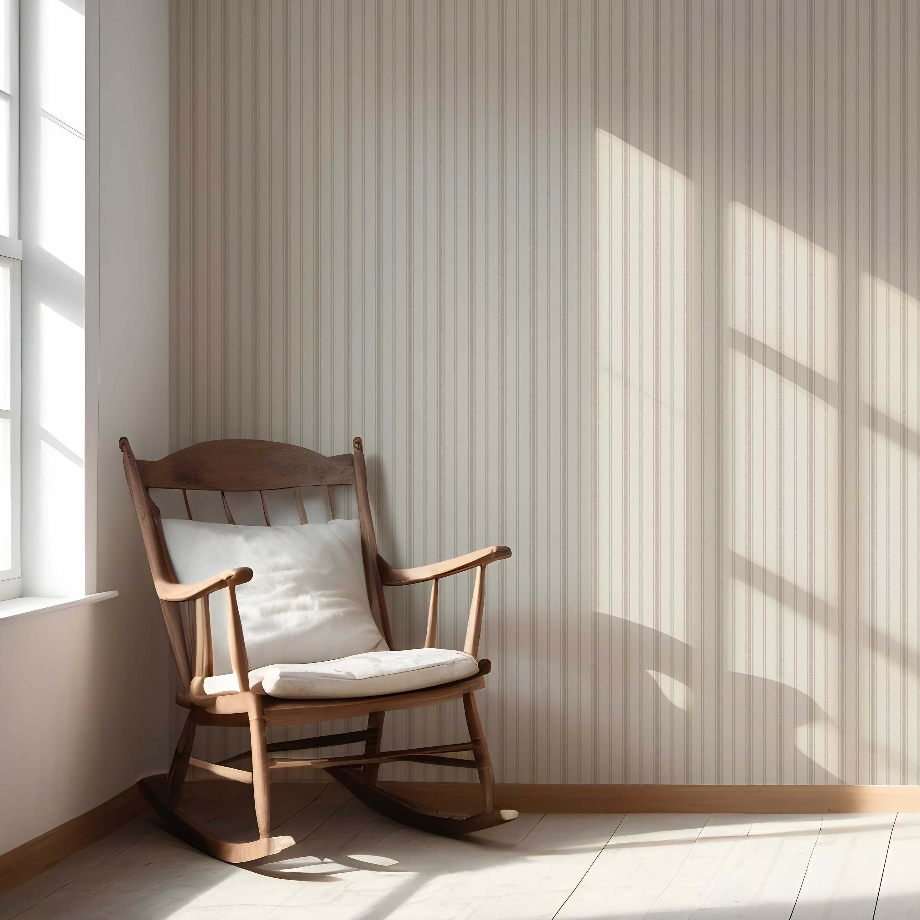 Neutral Geometric Striped Nursery Wallpaper Sample (Beige/ Greige/ Taupe)