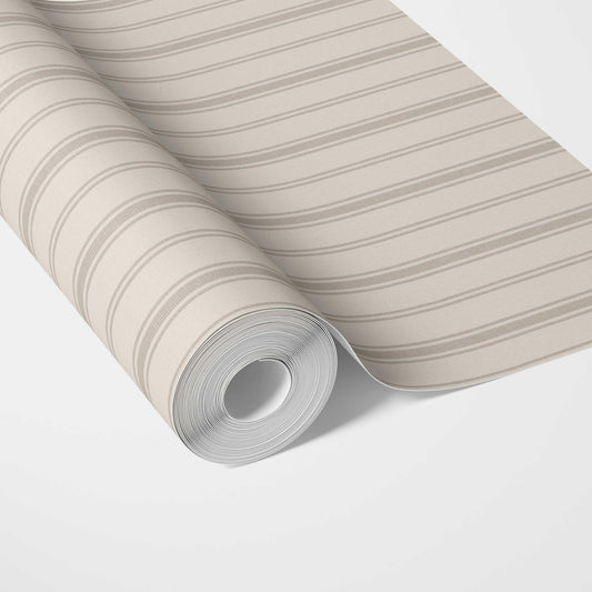 Neutral Geometric Striped Traditional Wallpaper Sample (Beige/ Greige/ Taupe)