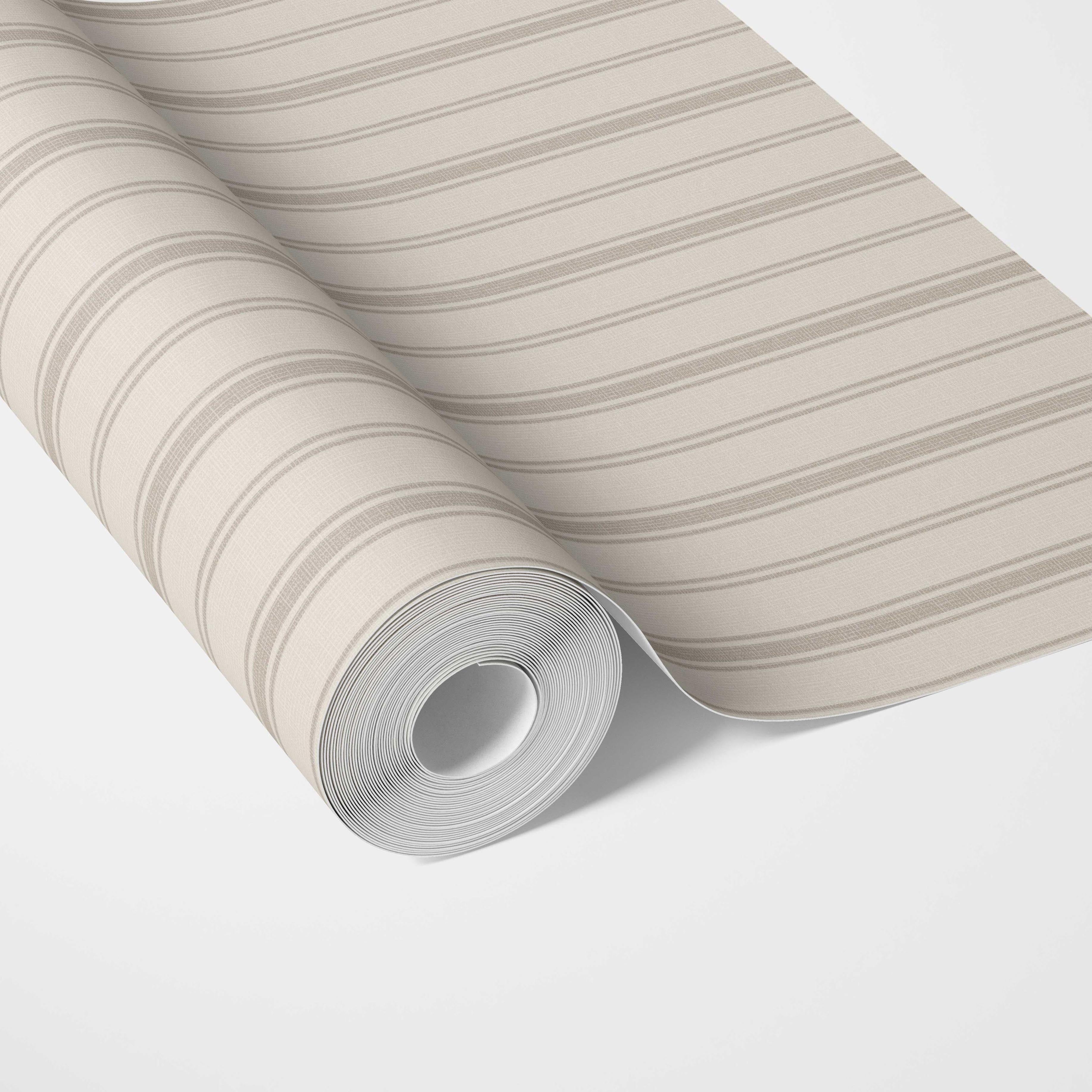 Neutral Geometric Striped Traditional Wallpaper (Beige/ Greige/ Taupe)