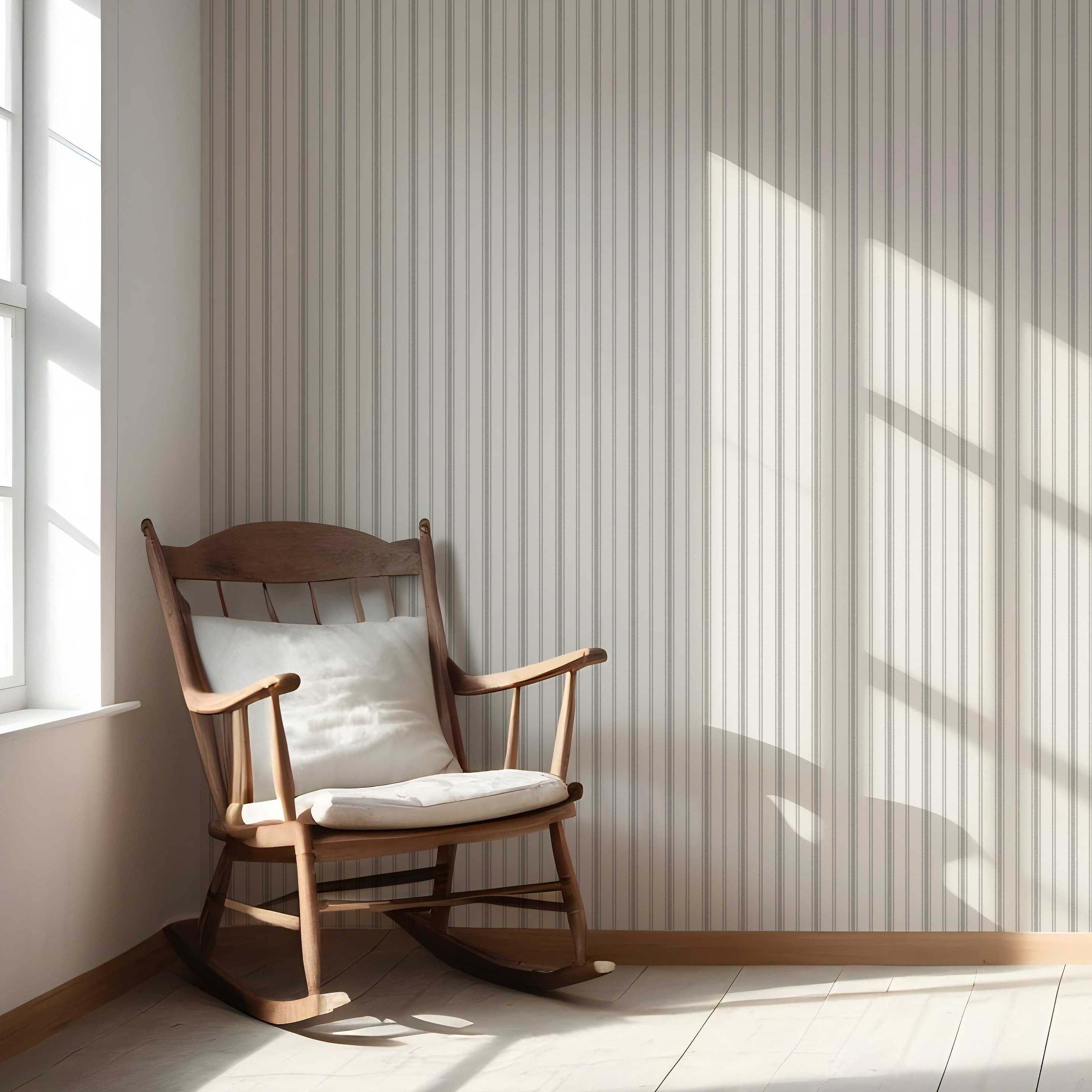 Neutral Geometric Striped Nursery Wallpaper (Stone Gray/ Cream)