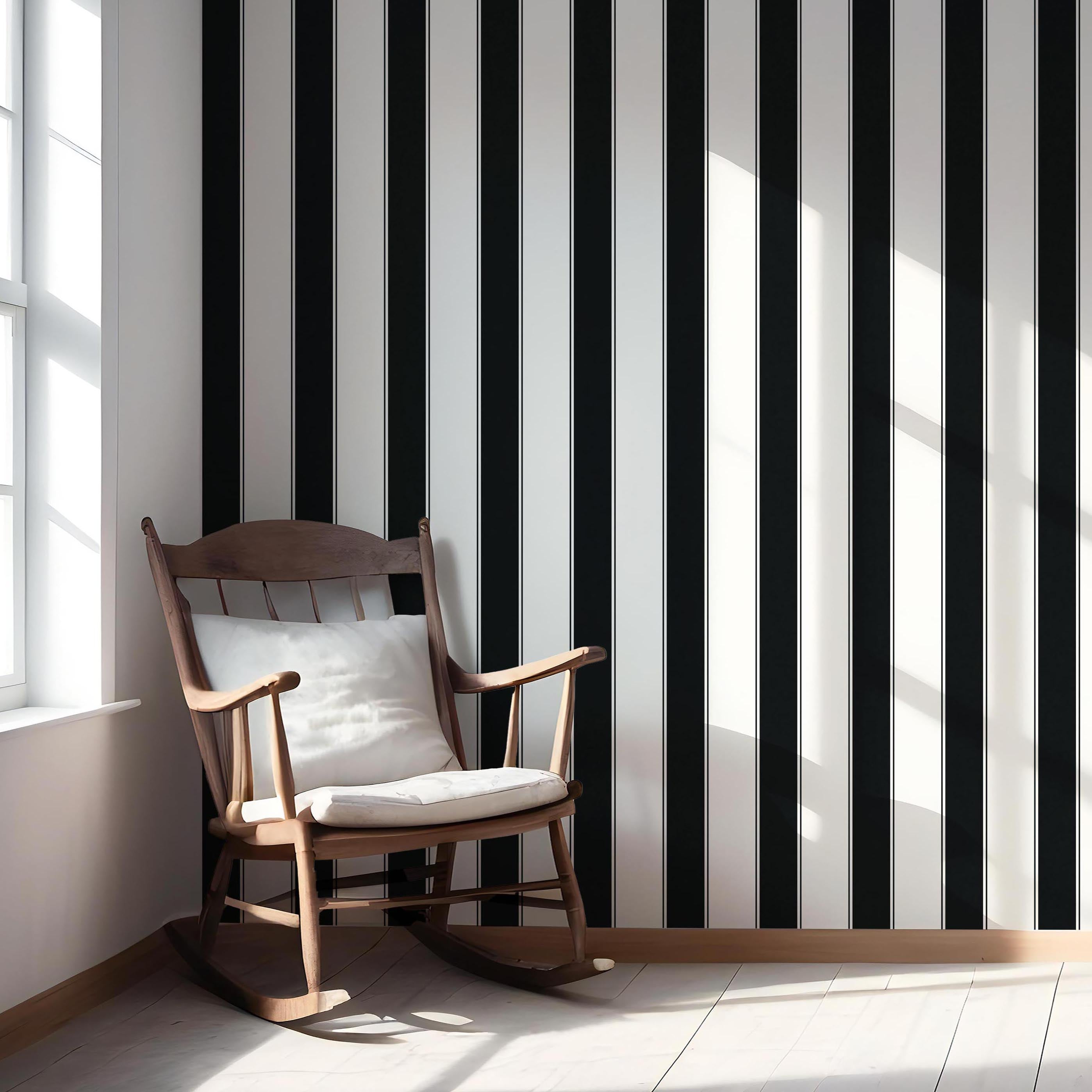 Neutral-Toned Scandi-Inspired Striped Nursery Wallpaper Sample (Black & White)