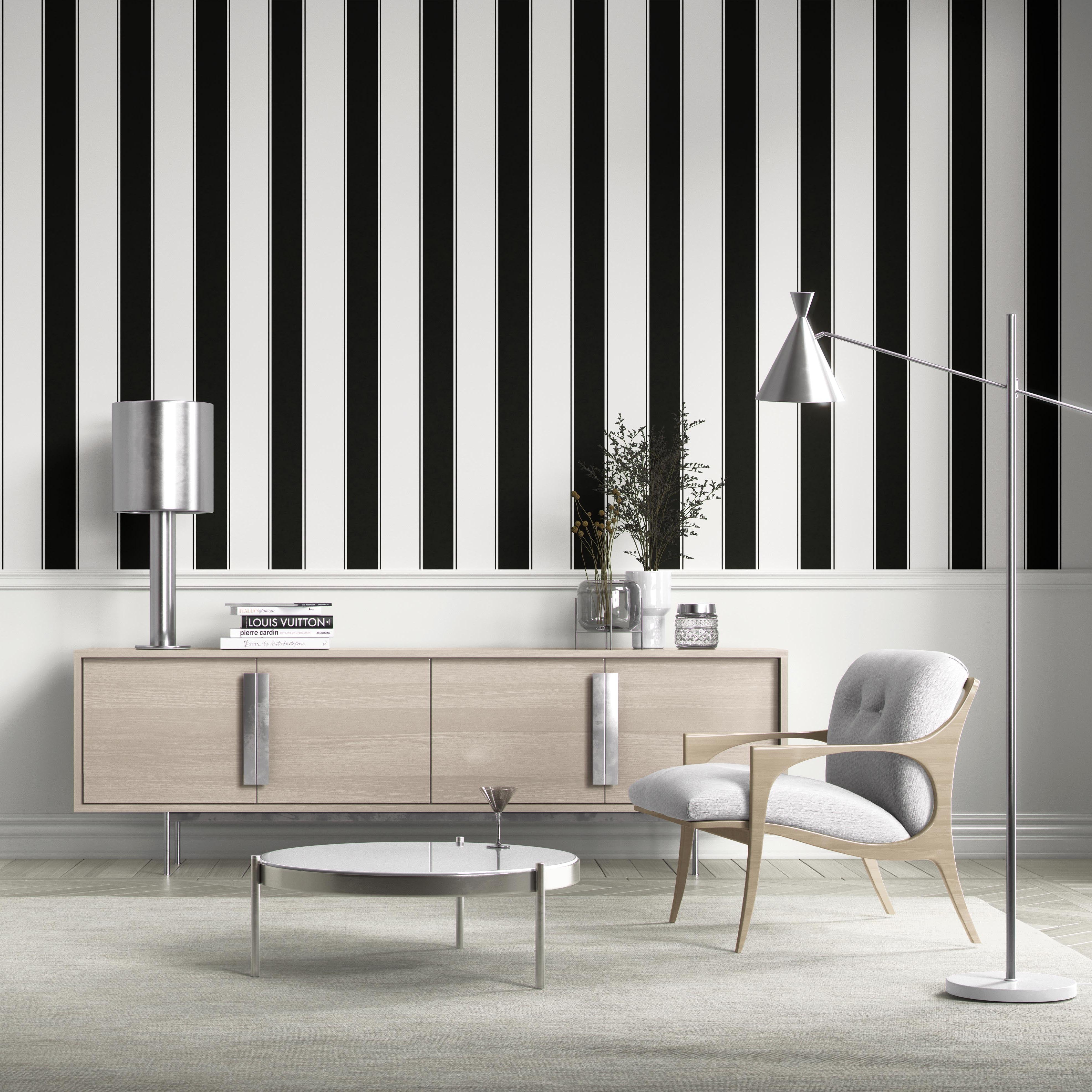 Neutral-Toned Scandi-Inspired Striped Shower Toilet Wallpaper (Black & White)