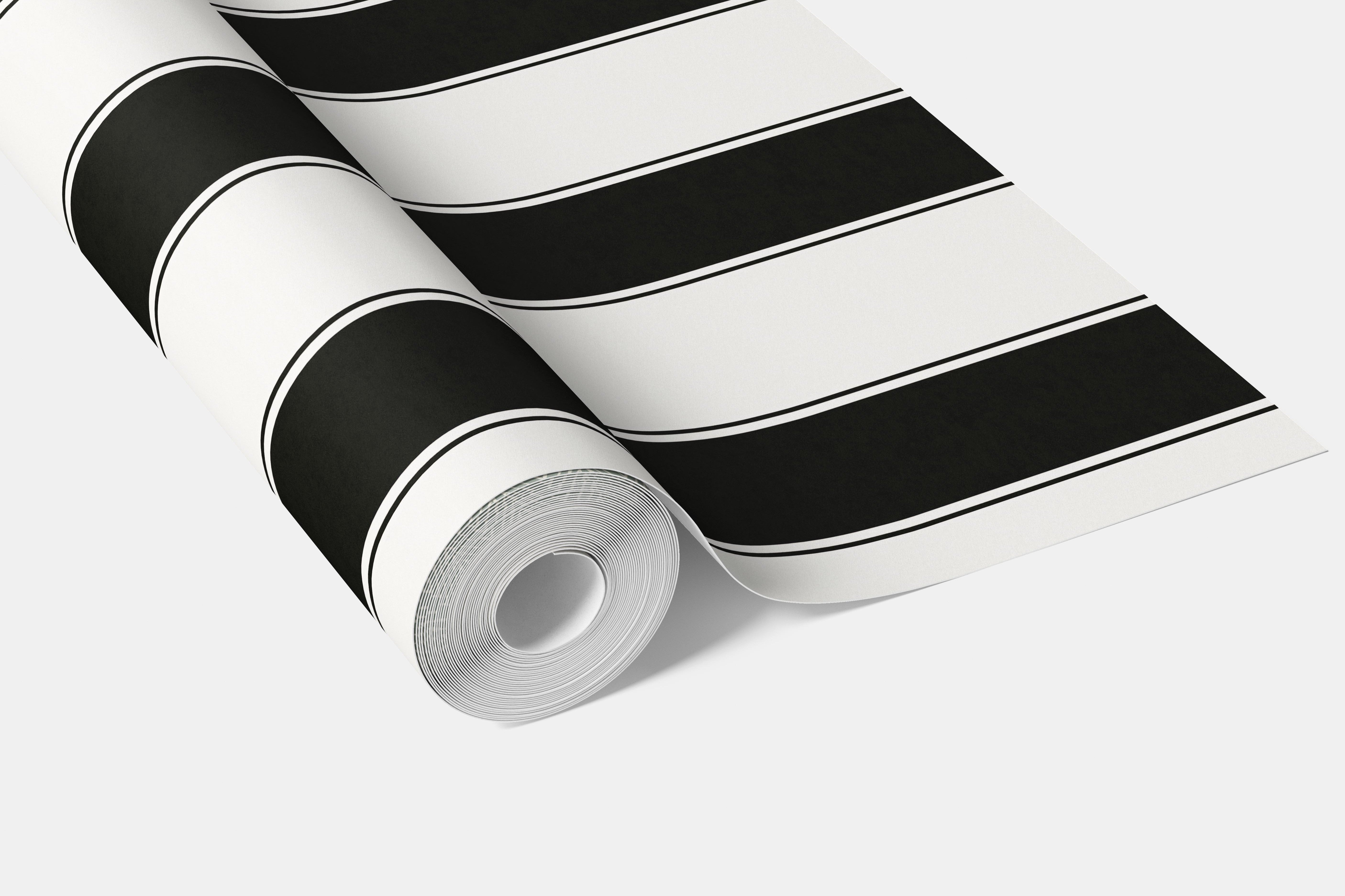 Neutral-Toned Scandi-Inspired Striped Bathroom Wallpaper (Black & White)