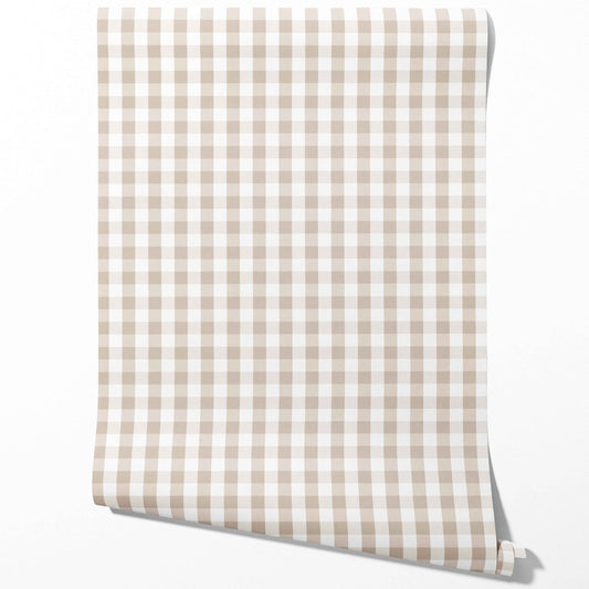 Neutral Geometric Gingham Traditional Wallpaper Sample (Soft Taupe)