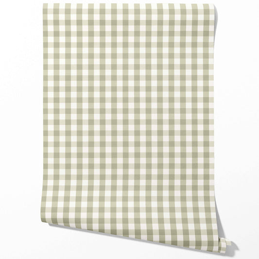 Geometric Gingham Traditional Wallpaper Sample (Olive Green)