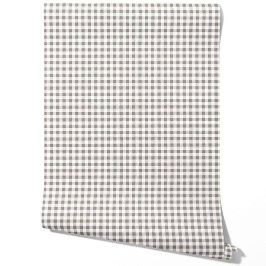 Neutral Gingham Checkered Traditional Wallpaper Sample (Gray)