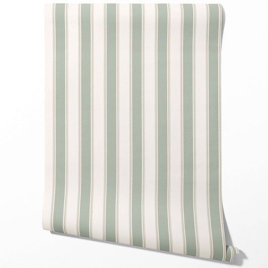 Geometric Striped Traditional Wallpaper Sample (Sage Green)