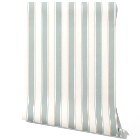 Geometric Striped Traditional Wallpaper Sample (Mint Green/ Gray)