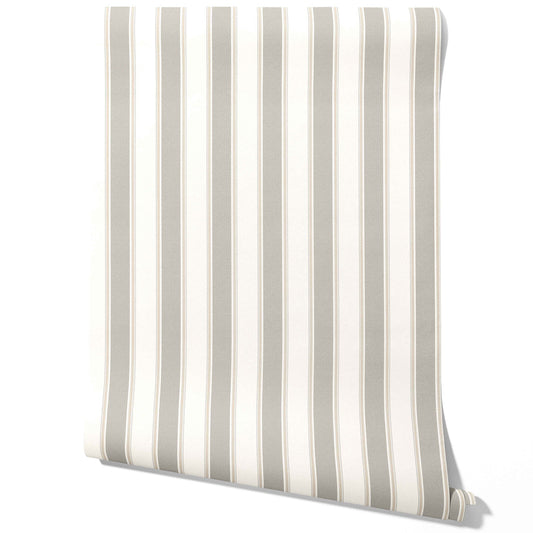 Neutral Geometric Striped Traditional Wallpaper (Gray/ Beige/ Taupe)
