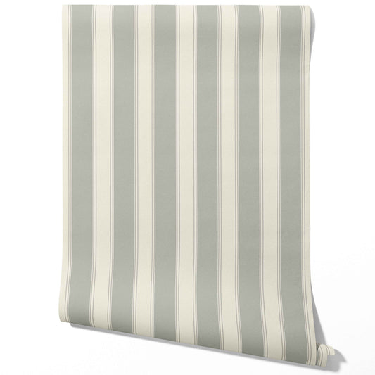 Neutral Geometric Striped Traditional Wallpaper Sample (Sage Gray)