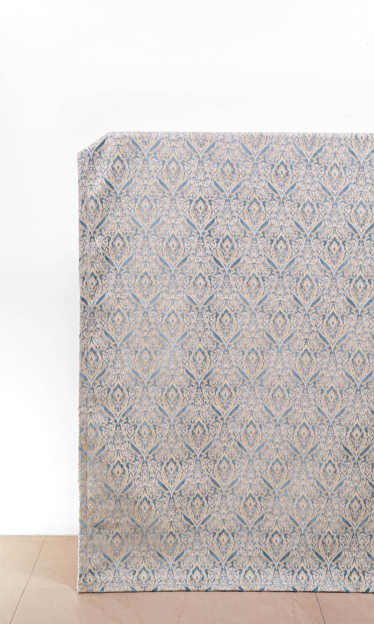 Damask Velvet Home Décor Fabric By the Yard (Beige/ Blue)
