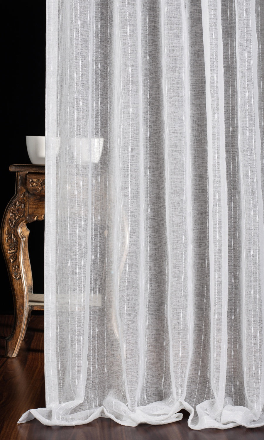 Striped Sheer Home Textile Fabric Material By the Yard (White)