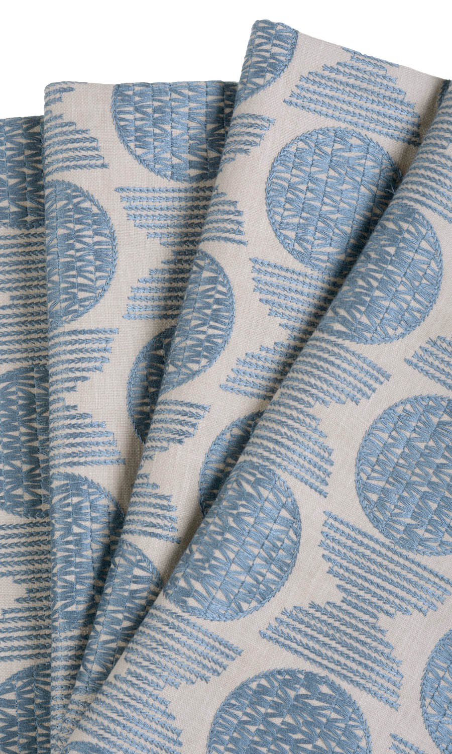 Embroidered Cotton Home Textile Fabric Material By the Yard (Beige/ Steel Blue)