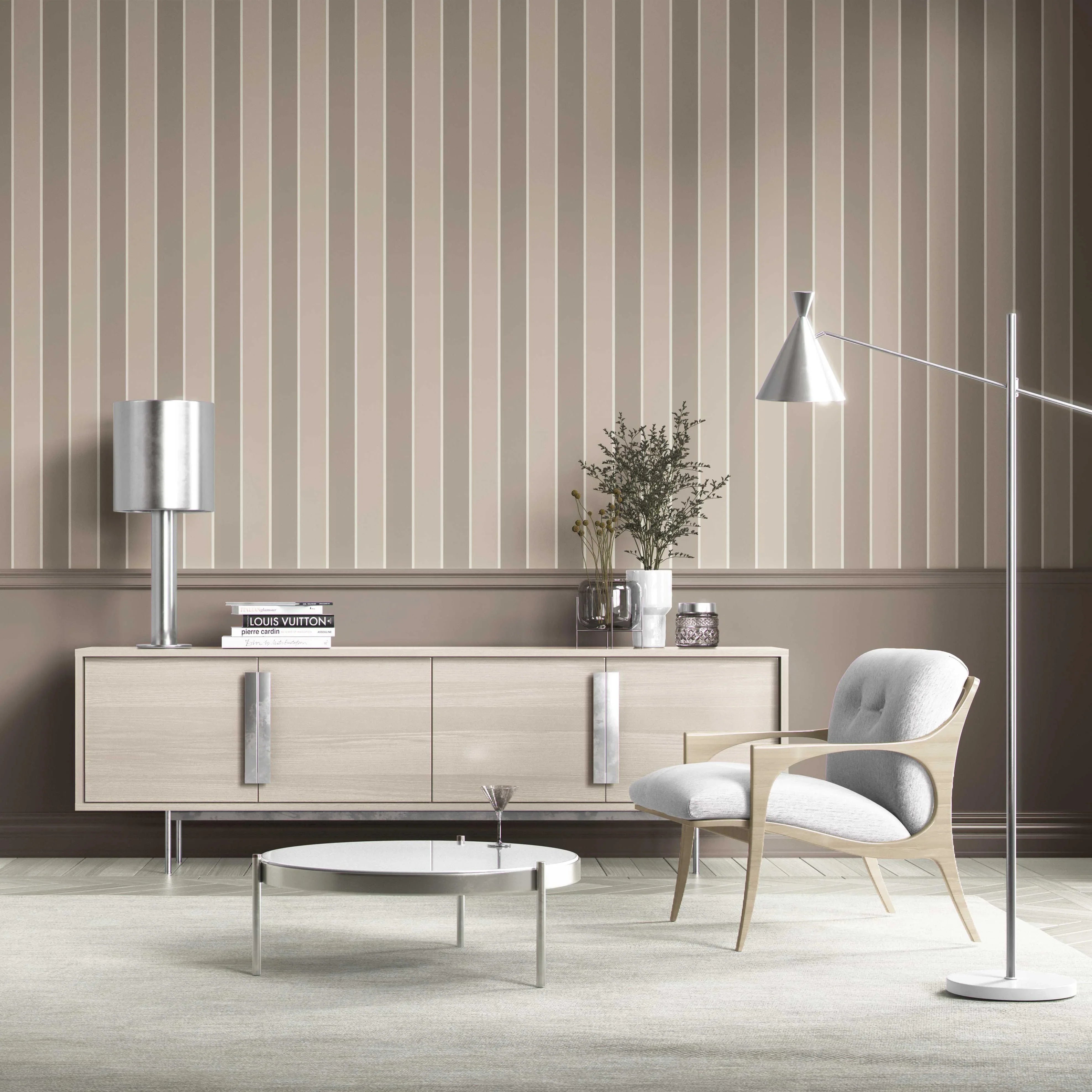 Neutral Geometric Striped Kitchen Wallpaper Sample (Taupe Grey/ Brown)