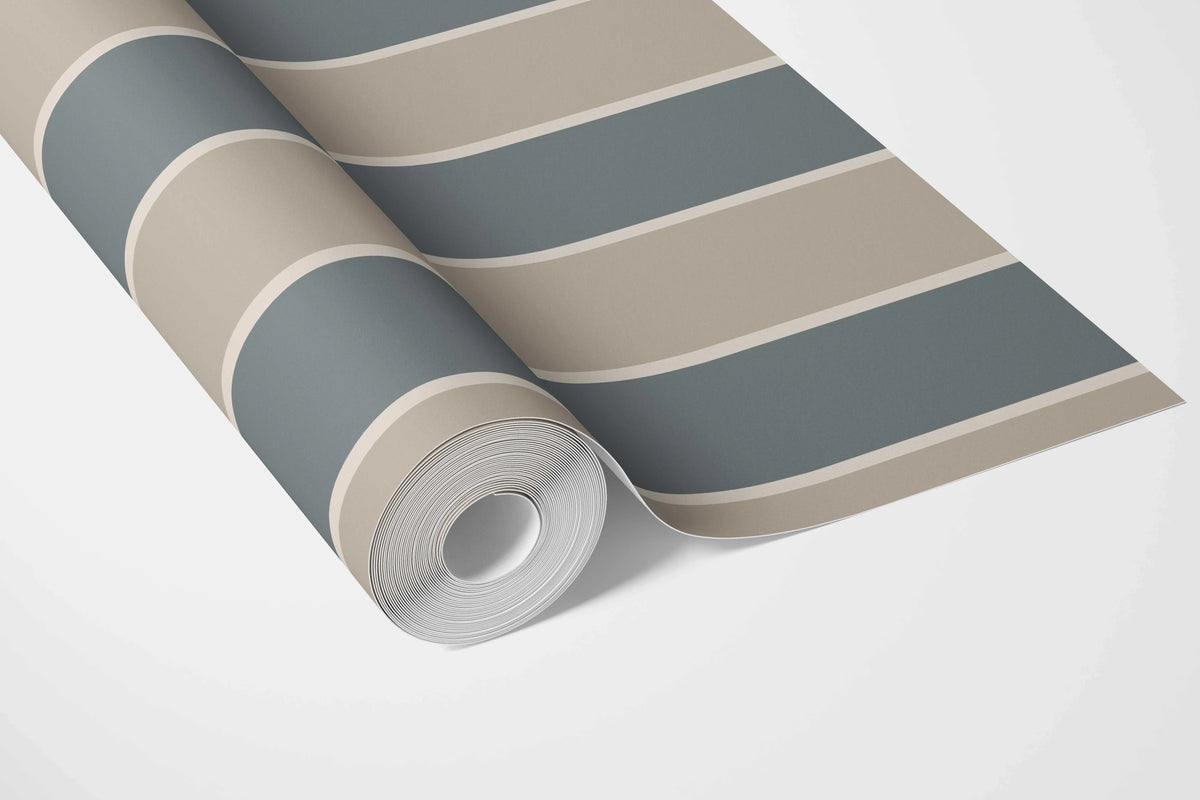 Neutral Geometric Striped Nursery Wallpaper Sample (Stone Blue/ Beige)