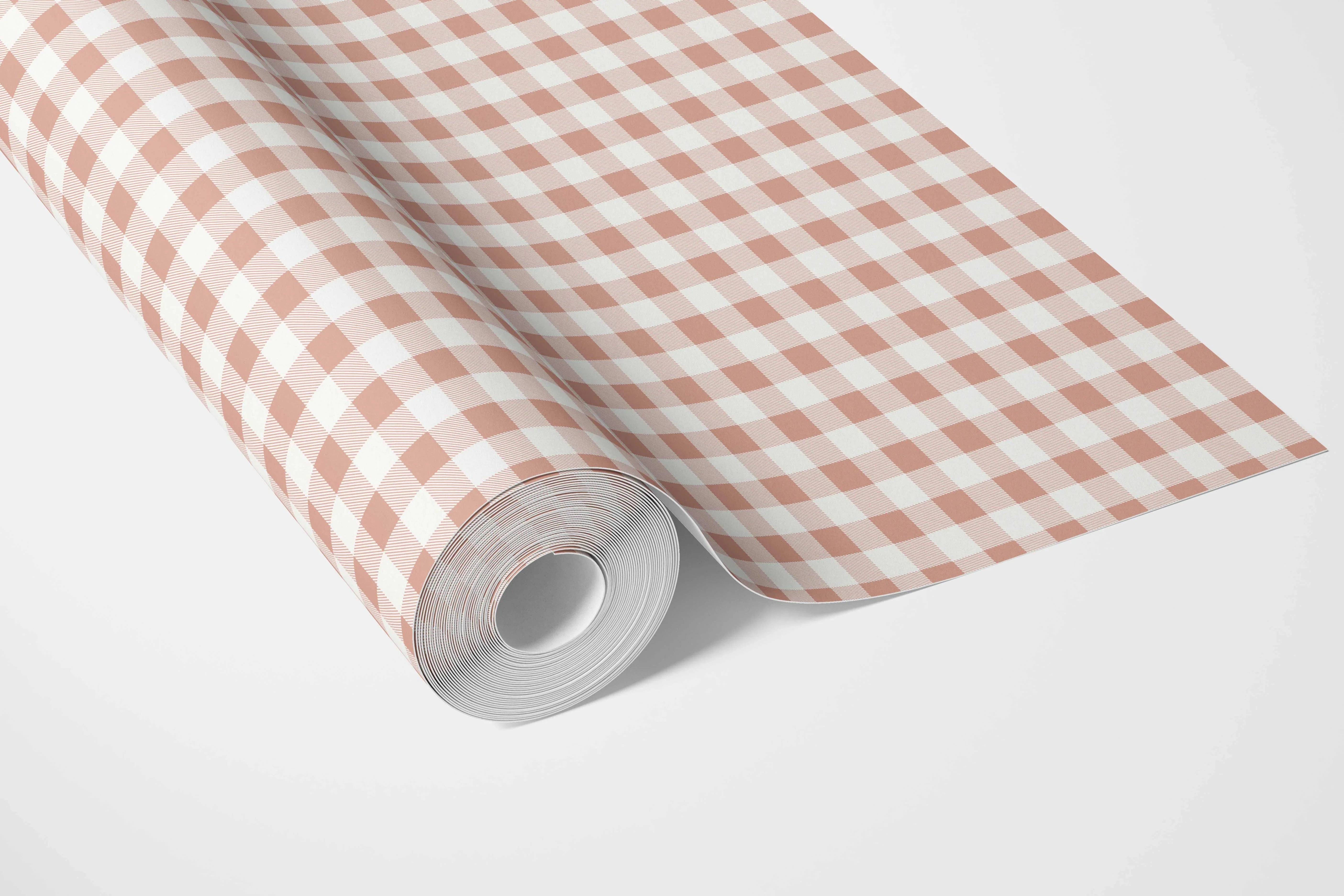 Gingham Checkered Bathroom Wallpaper (Blush Pink)