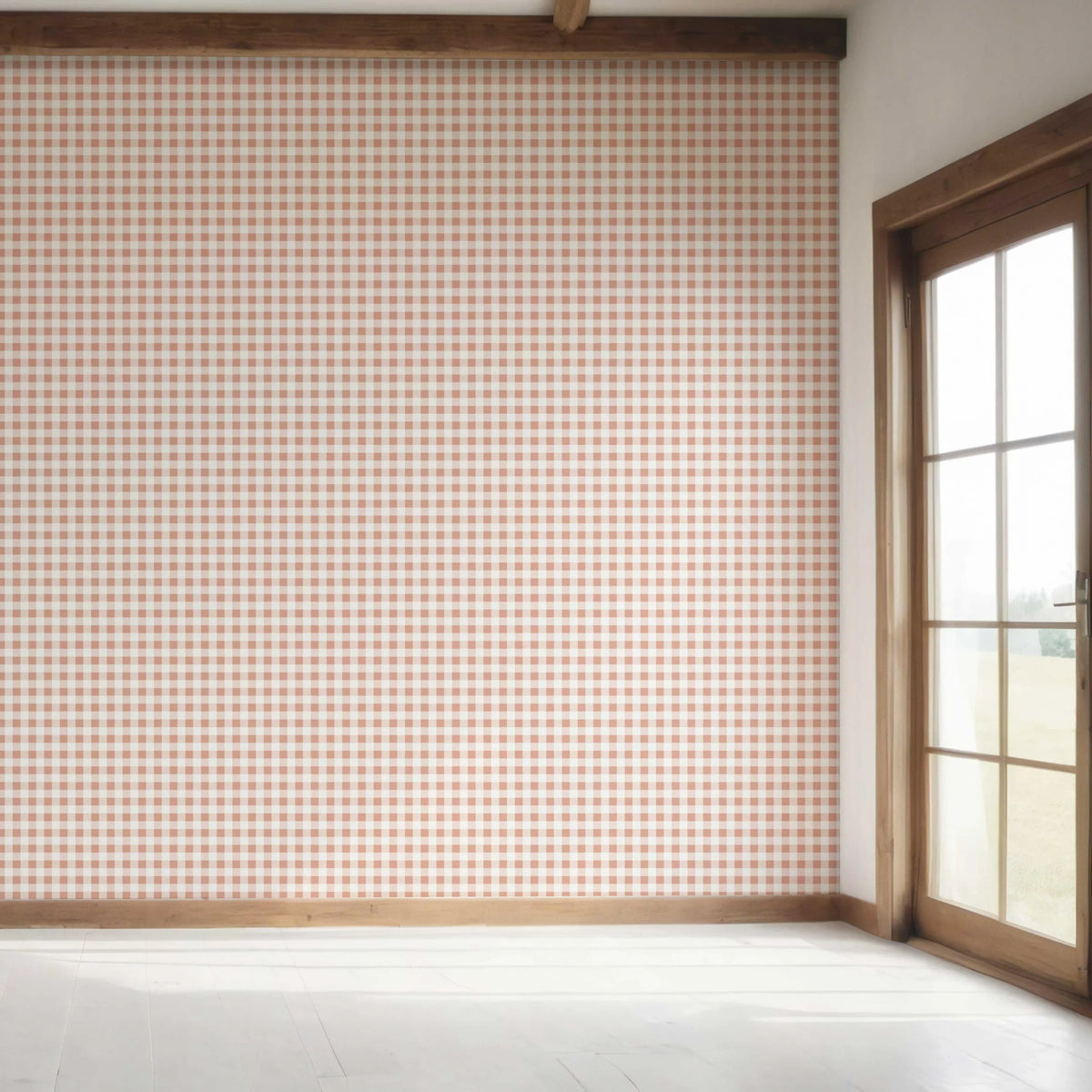 Gingham Checkered Bedroom Wallpaper (Blush Pink)