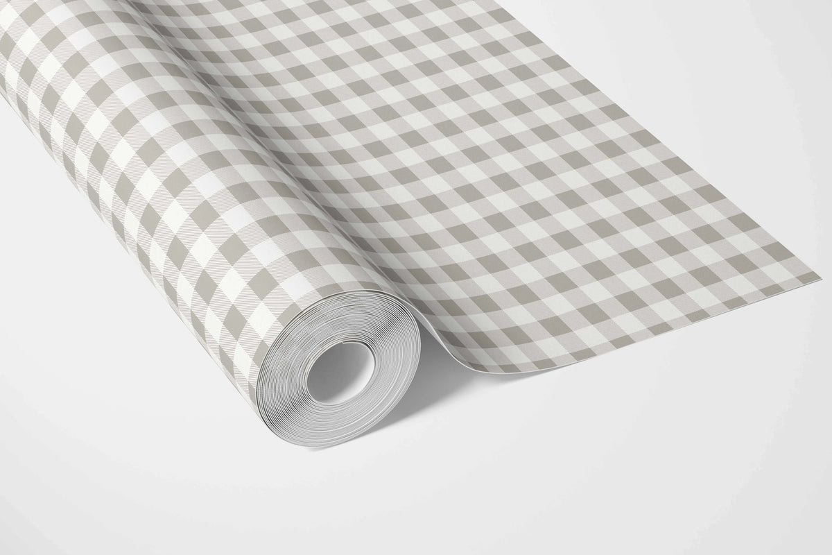 Neutral Gingham Checkered Bathroom Wallpaper Sample (Grey)
