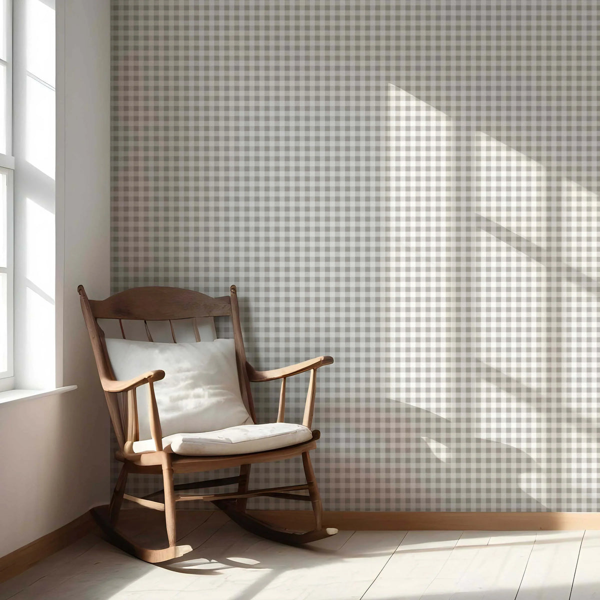 Neutral Gingham Checkered Nursery Wallpaper Sample (Grey)