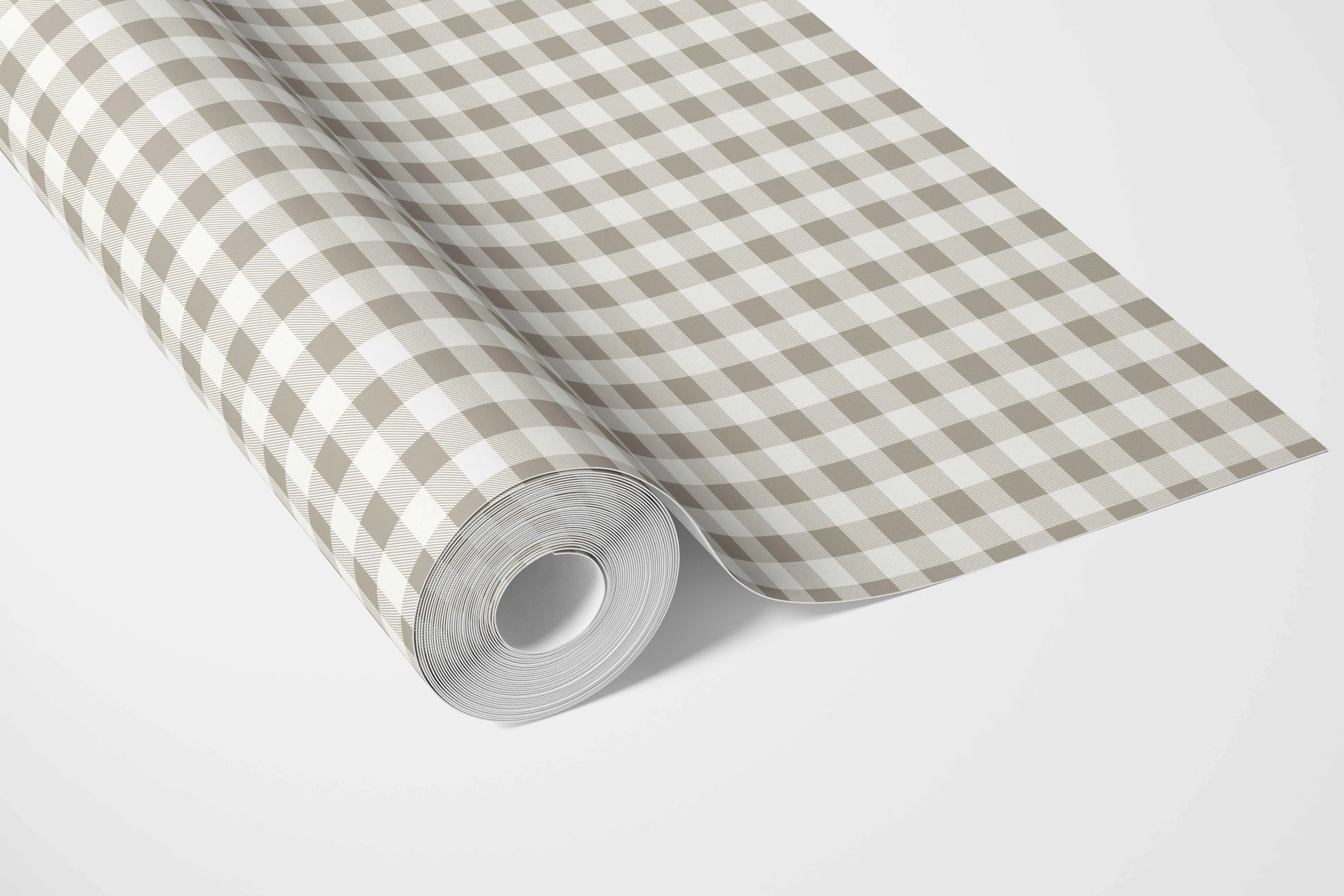 Neutral Gingham Checkered Bathroom Wallpaper (Taupe Grey/ Greige)