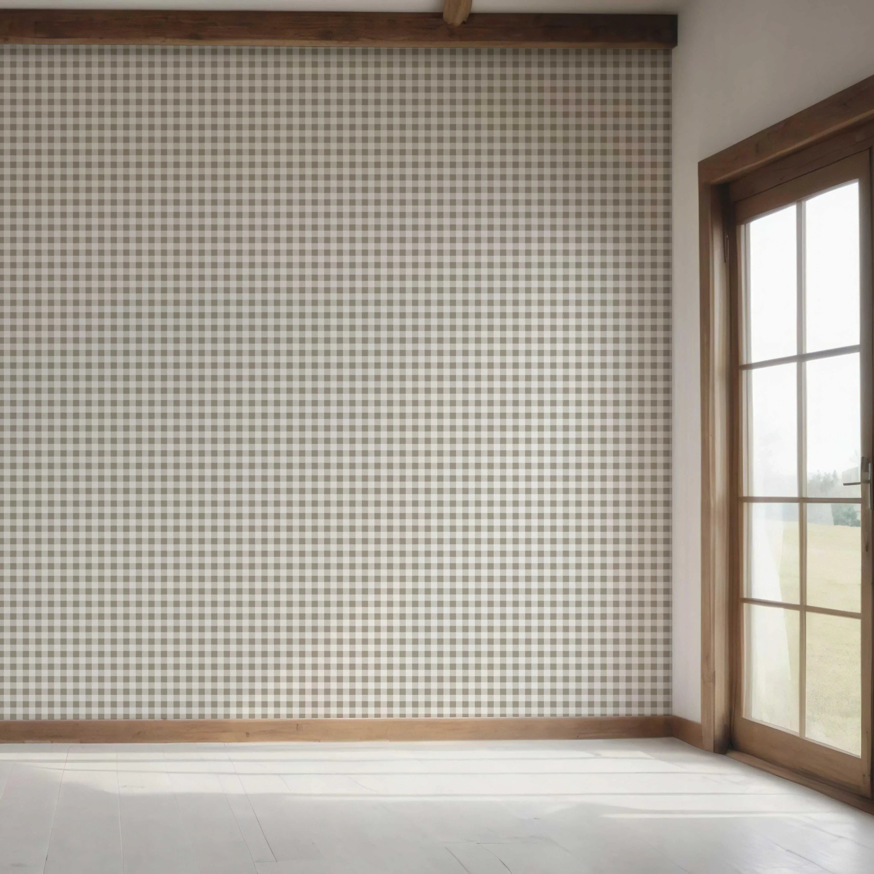 Neutral Gingham Checkered Bedroom Wallpaper (Taupe Grey/ Greige)