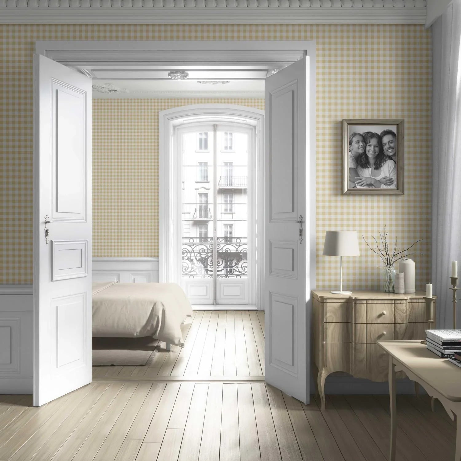Gingham Checkered Kitchen Wallpaper Sample (Yellow)