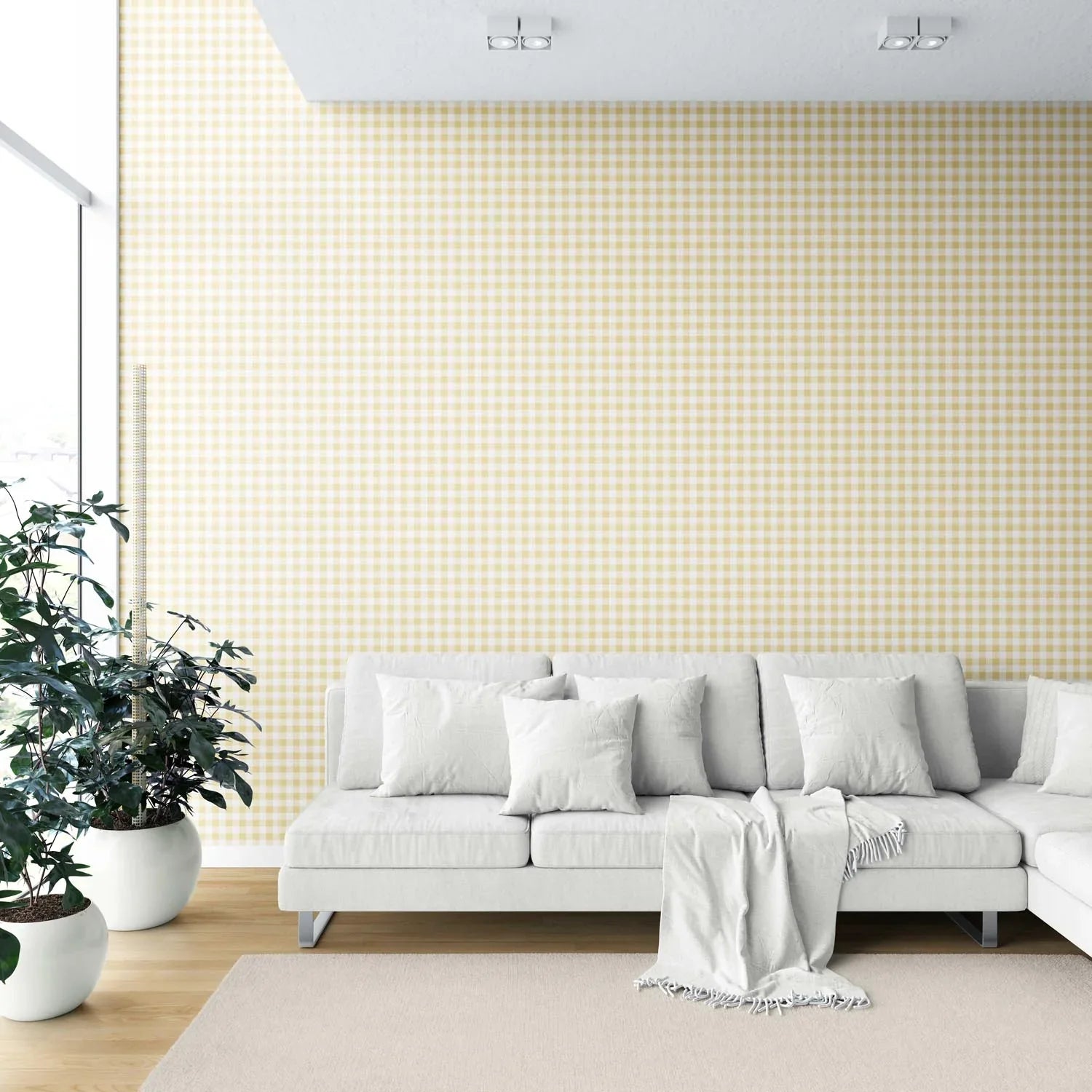 Gingham Checkered Shower Toilet Wallpaper Sample (Yellow)