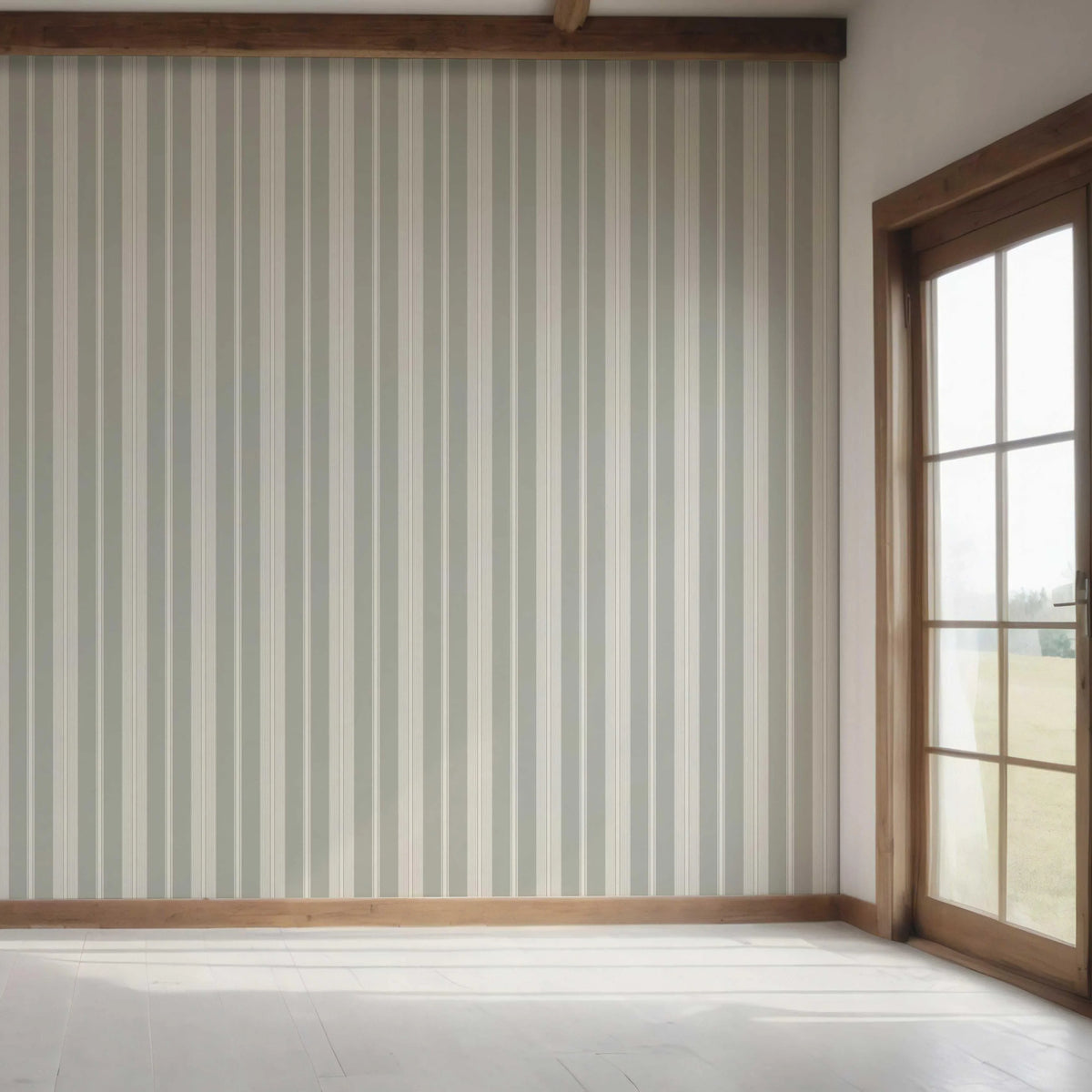Neutral Geometric Striped Bedroom Wallpaper Sample (Sage Grey)