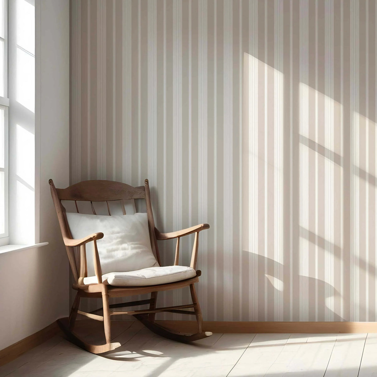 Neutral Geometric Striped Living Room Wallpaper Sample (Soft Taupe/ Beige/ Grey)