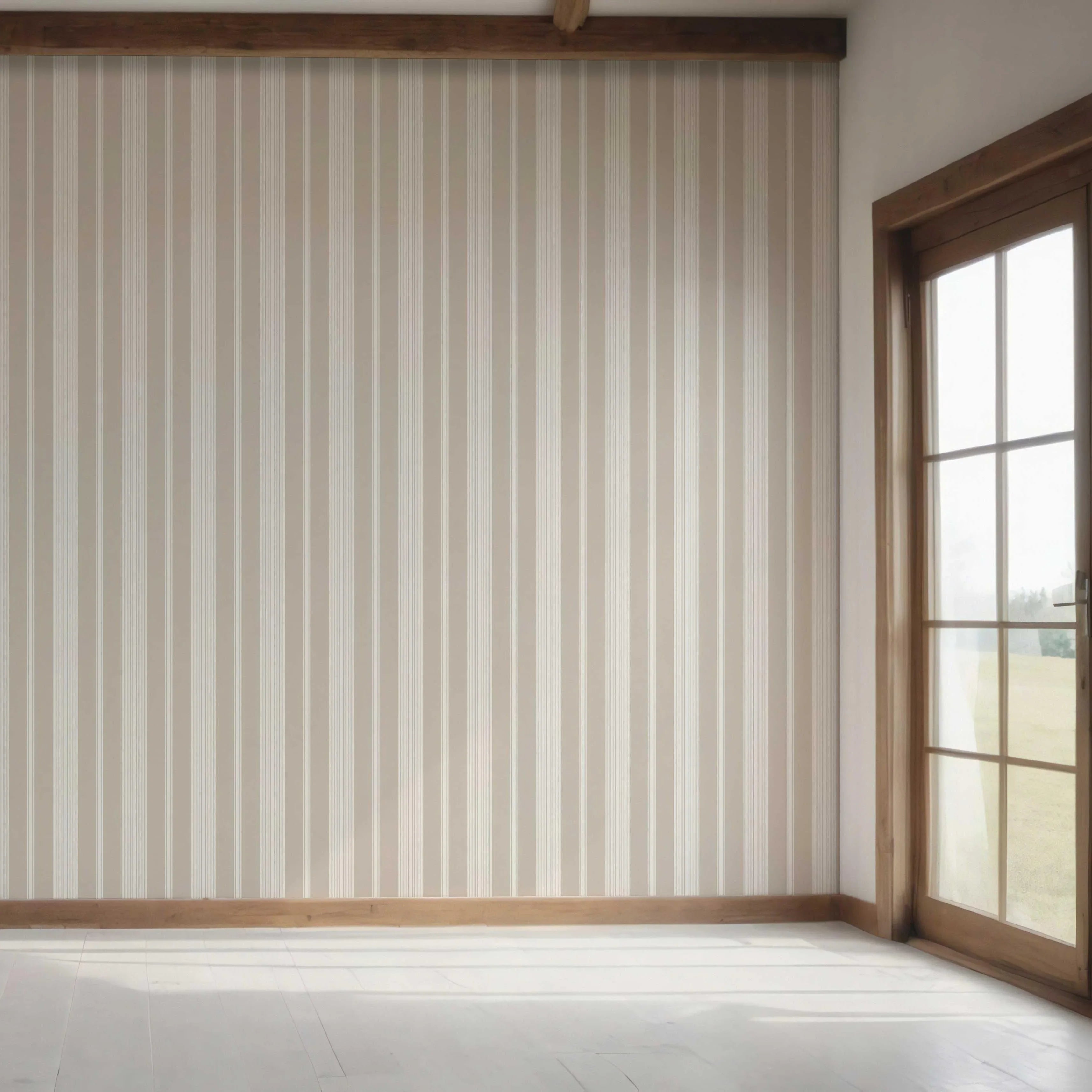 Neutral Geometric Striped Bedroom Wallpaper (Soft Taupe/ Beige/ Grey)