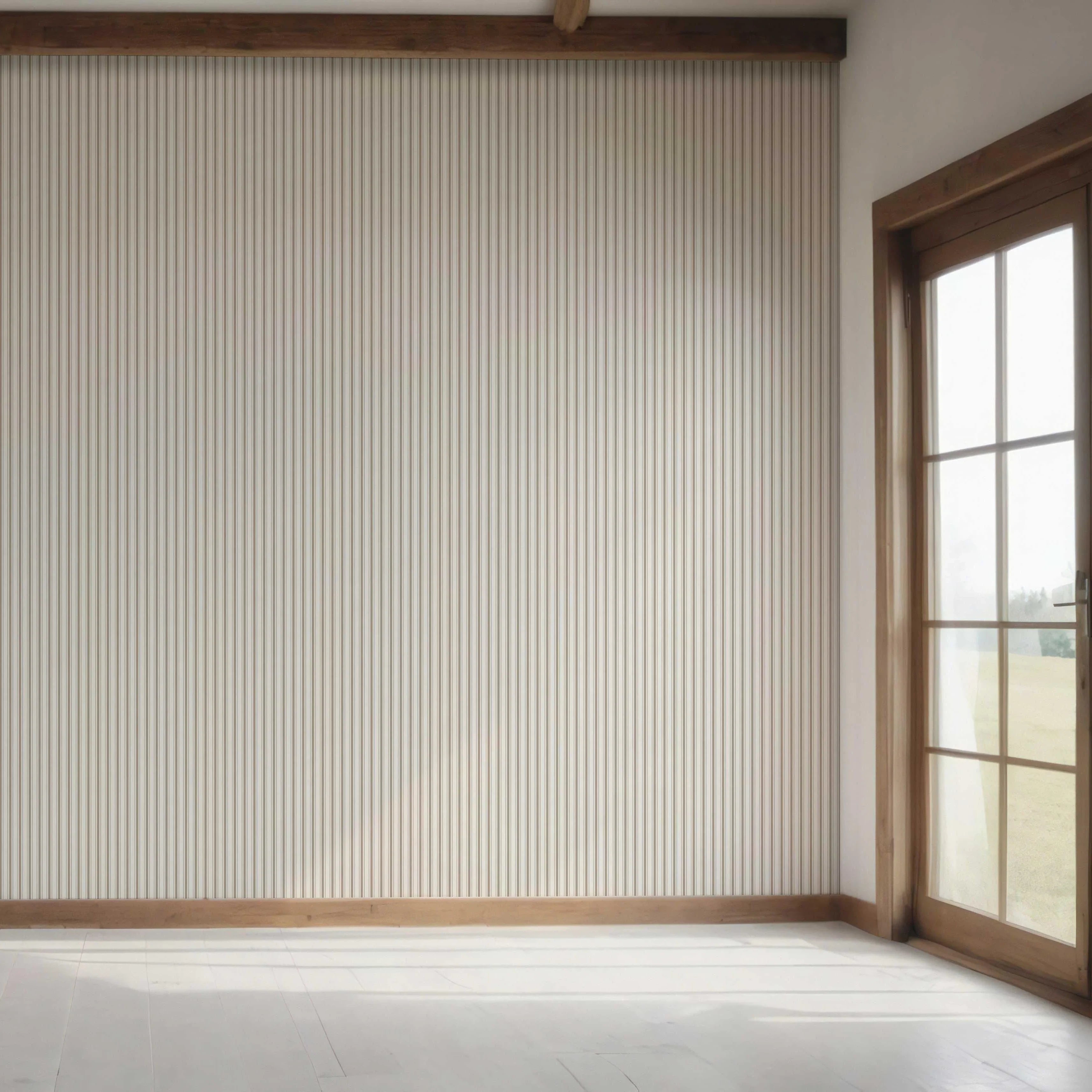 Neutral Geometric Striped Bedroom Wallpaper (Greige/ Beige/ Warm Grey)