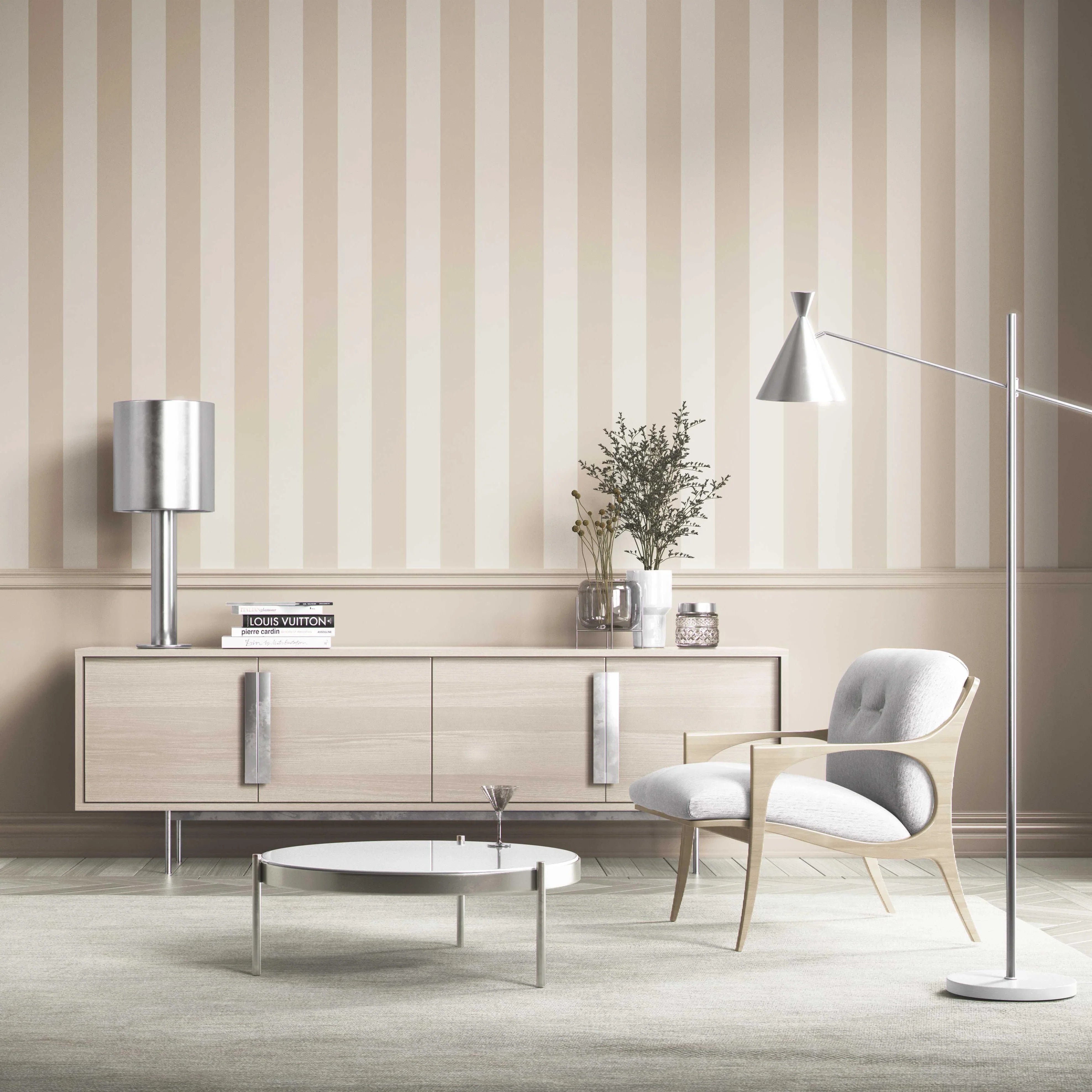 Geometric Striped Kitchen Wallpaper Sample (Wheat Beige/ Cream)