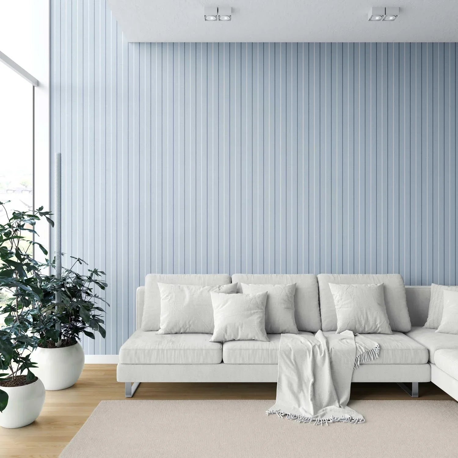 Geometric Striped Shower Toilet Wallpaper Sample (Blue)