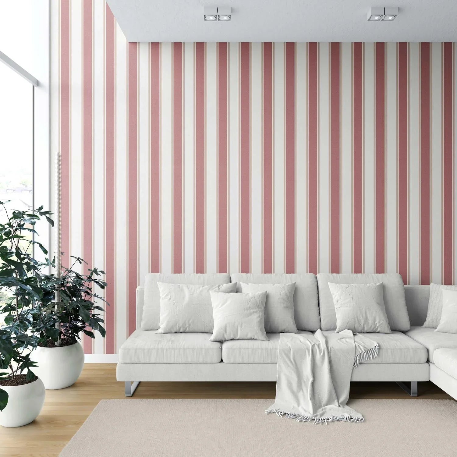 Geometric Striped Kitchen Wallpaper Sample (Pastel Pink)