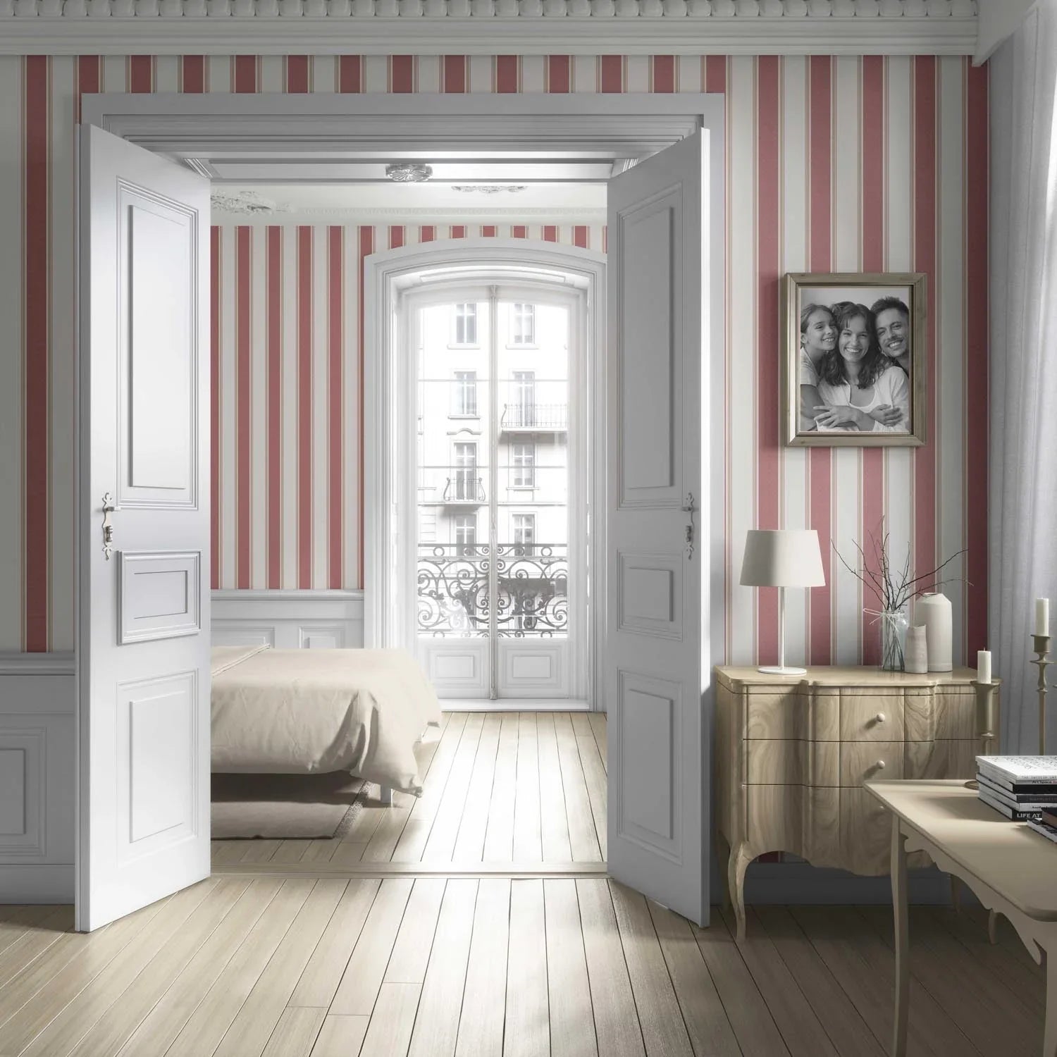 Geometric Striped Living Room Wallpaper Sample (Pastel Pink)
