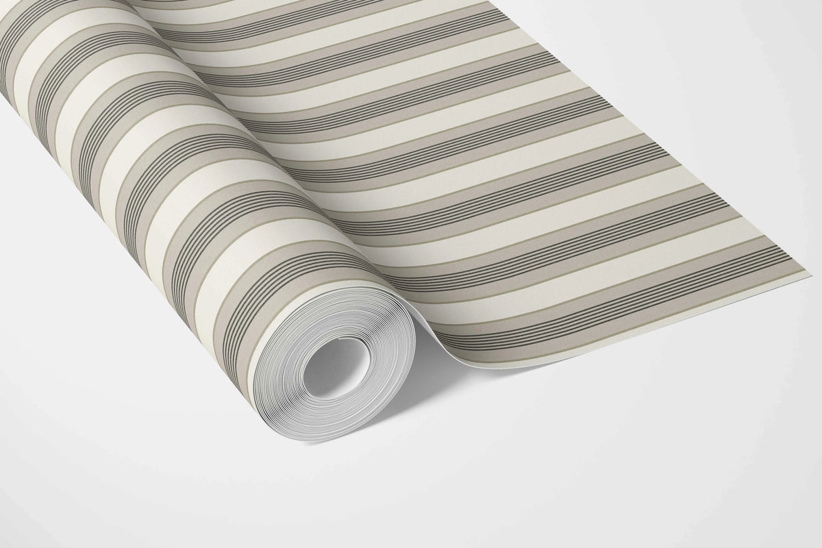 Neutral Geometric Striped Bathroom Wallpaper Sample (Brown/ Beige/ Taupe Grey)